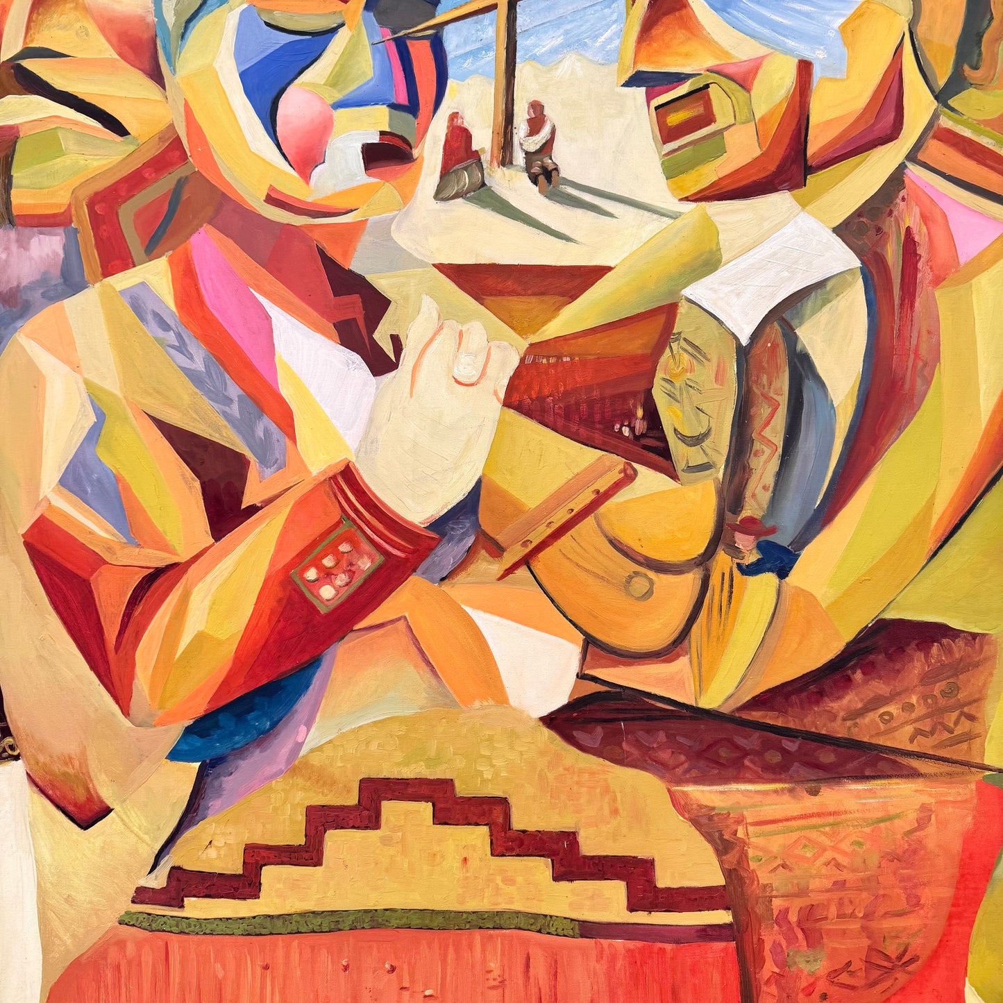 Vintage Signed Original Cubist Oil Painting by Vargas