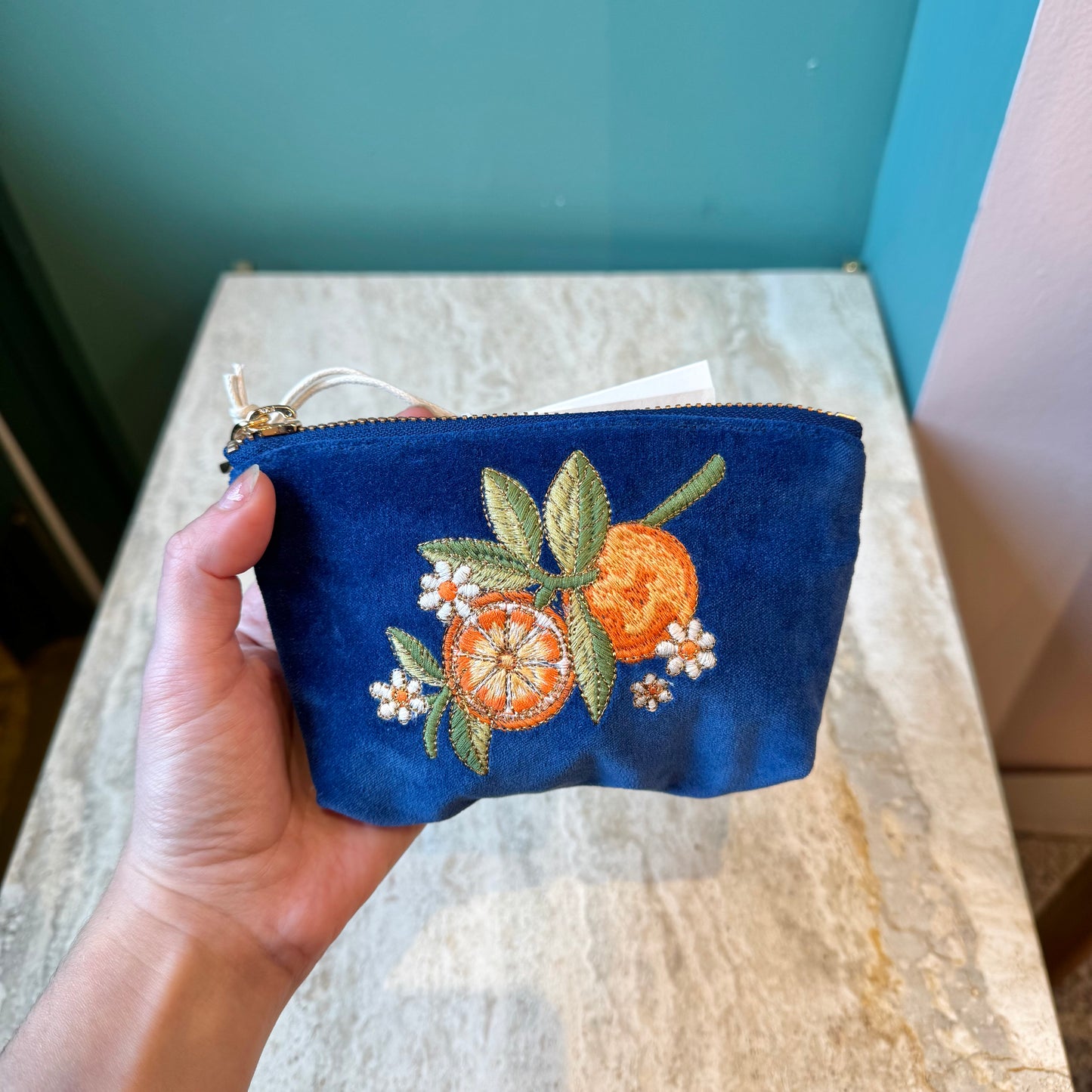 Royal Blue Velvet Orange Blossom Coin Purse by Elizabeth Scarlett