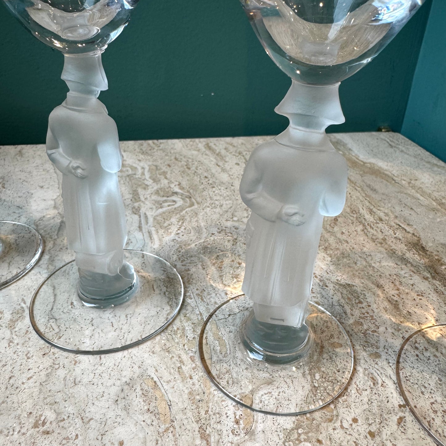 Vintage Set of 4 Bayel France Frosted Crystal Napoleon Cordial Glasses