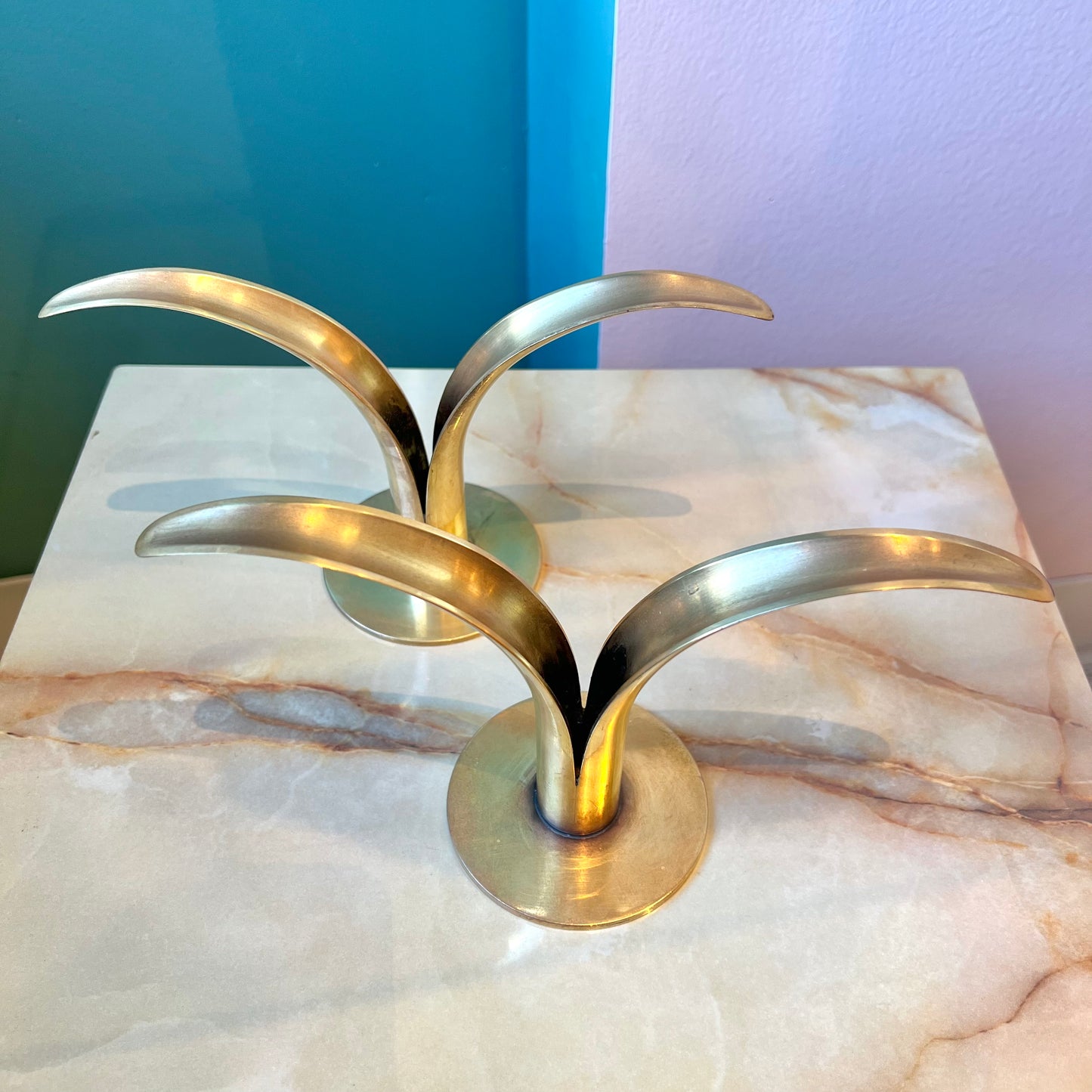 Pair of Ystad Mid Century Brass Candlestick Holders