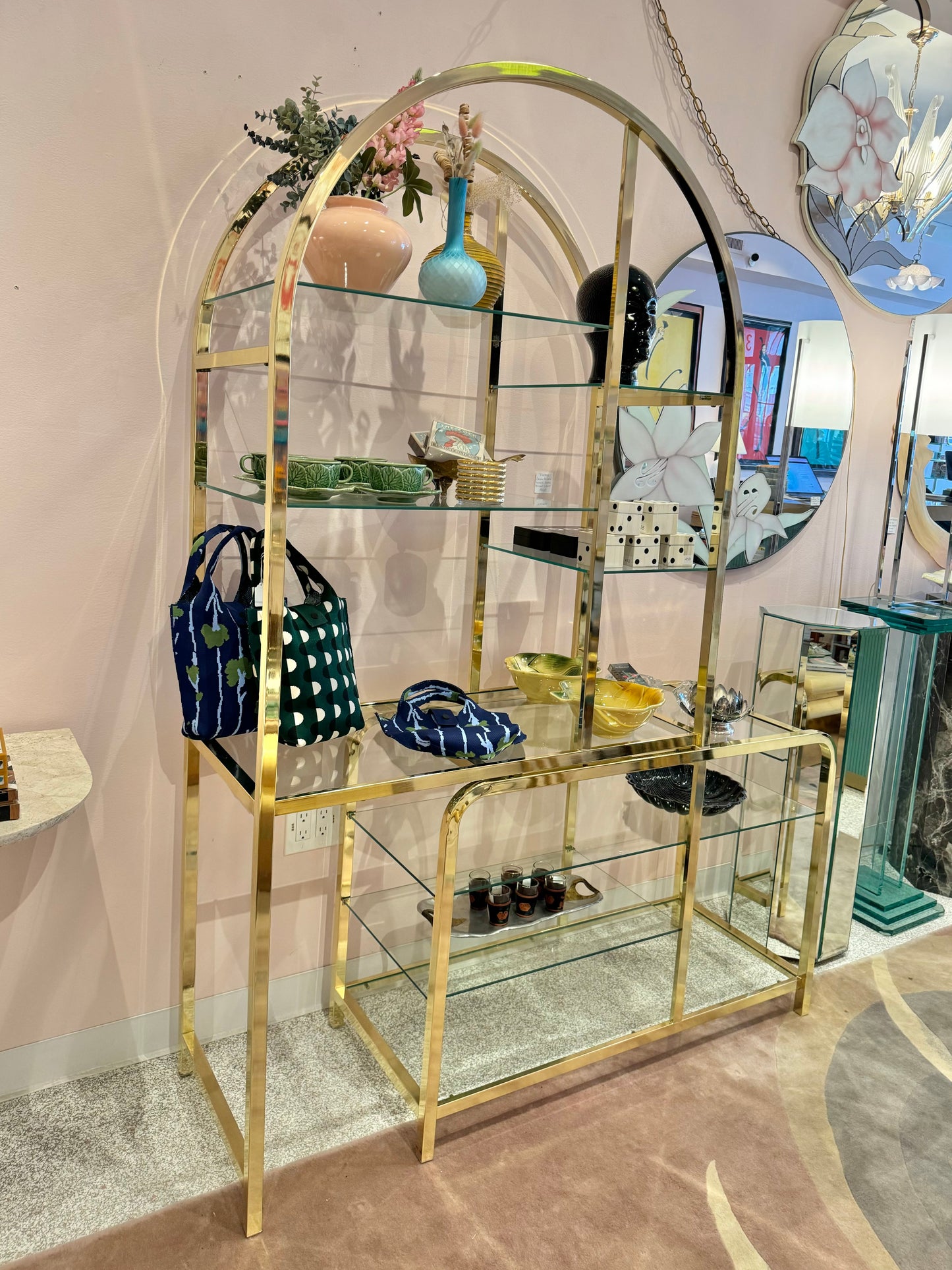 Vintage 1985 Arched Brass and Glass Etagere by DIA