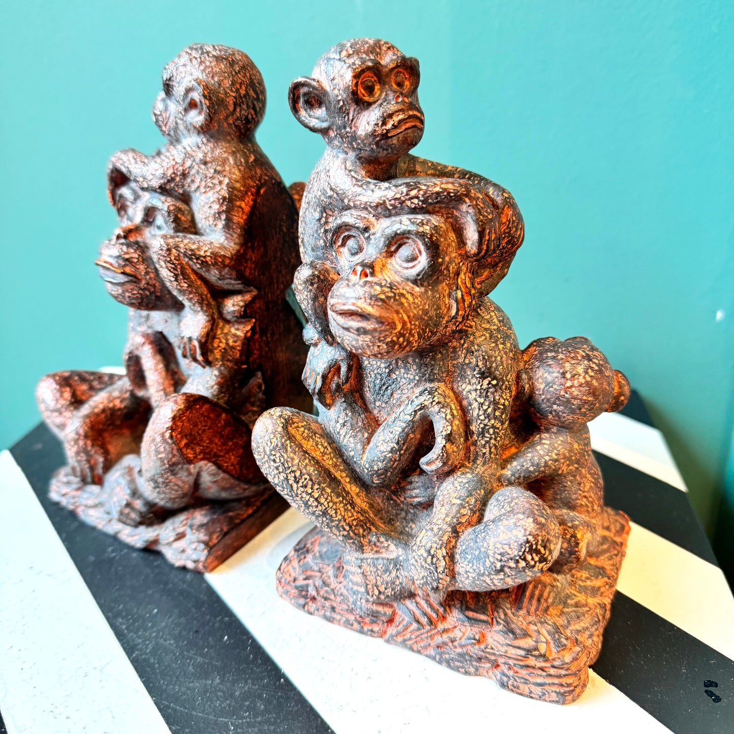 Pair of Vintage Resin Monkey Family Bookends