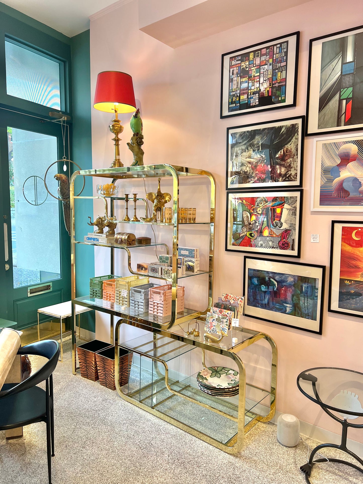 1980's DIA Brass and Glass Sliding Etagere