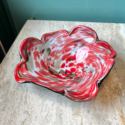 Vintage Red, Black and Metallic Bronze Murano Glass Bowl