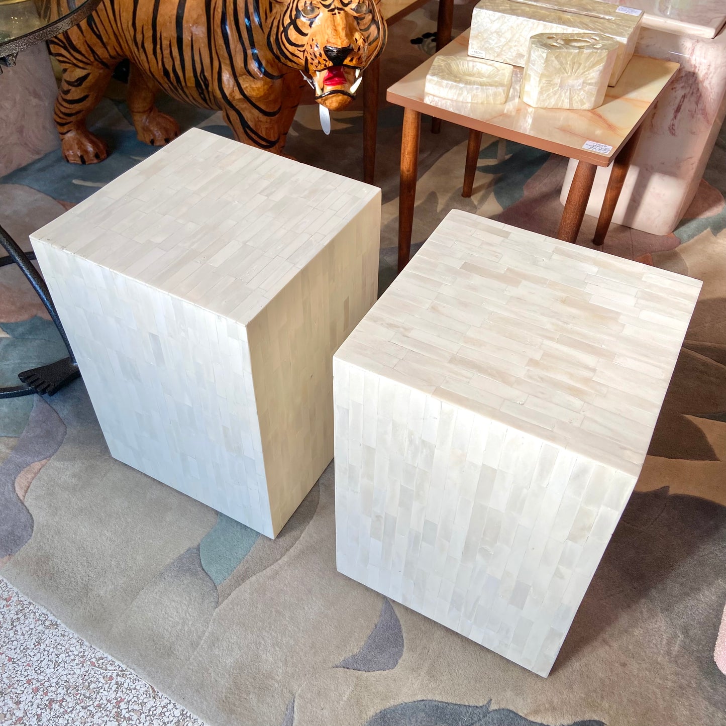 Pair of Vintage Bone Inlay Side Tables