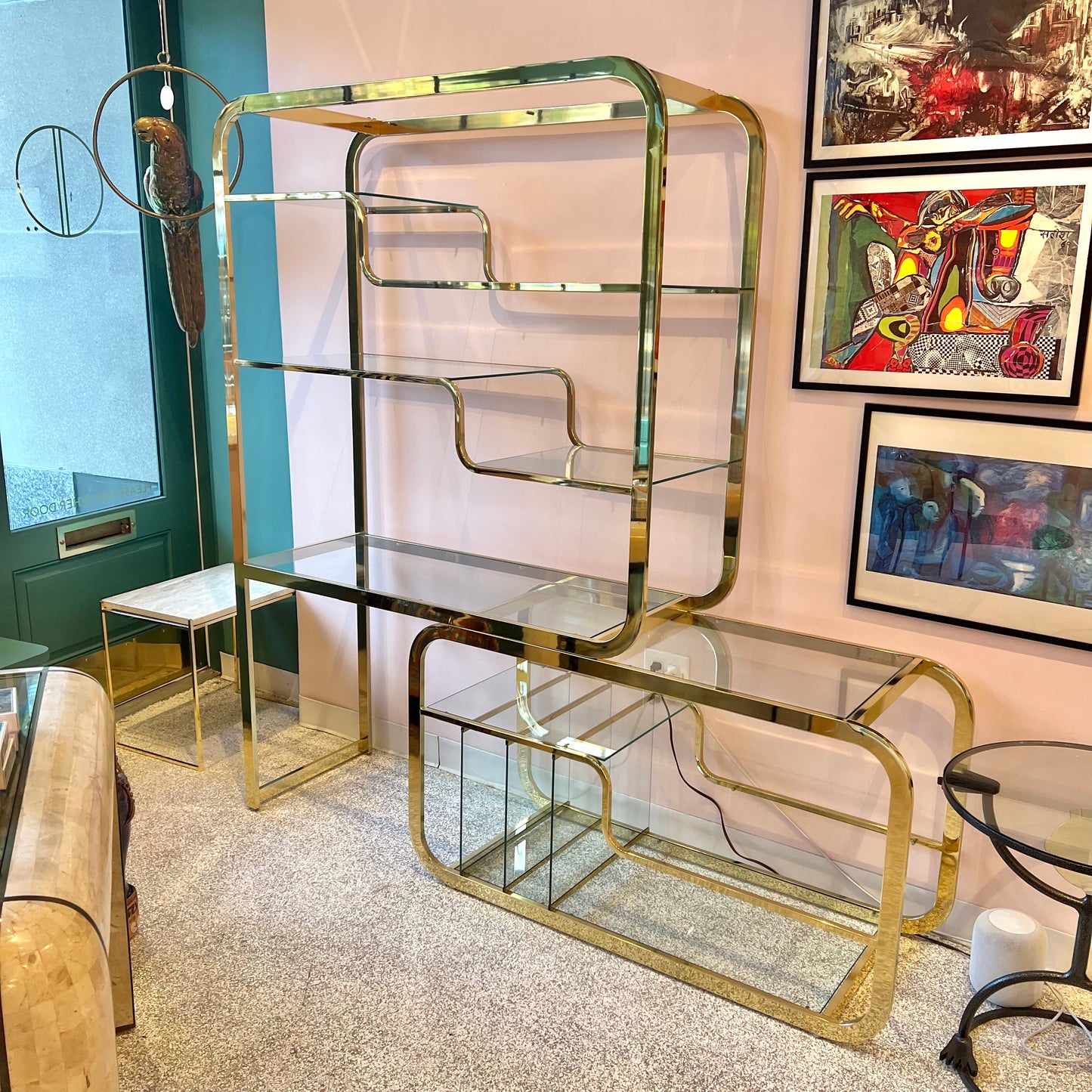 1980's DIA Brass and Glass Sliding Etagere