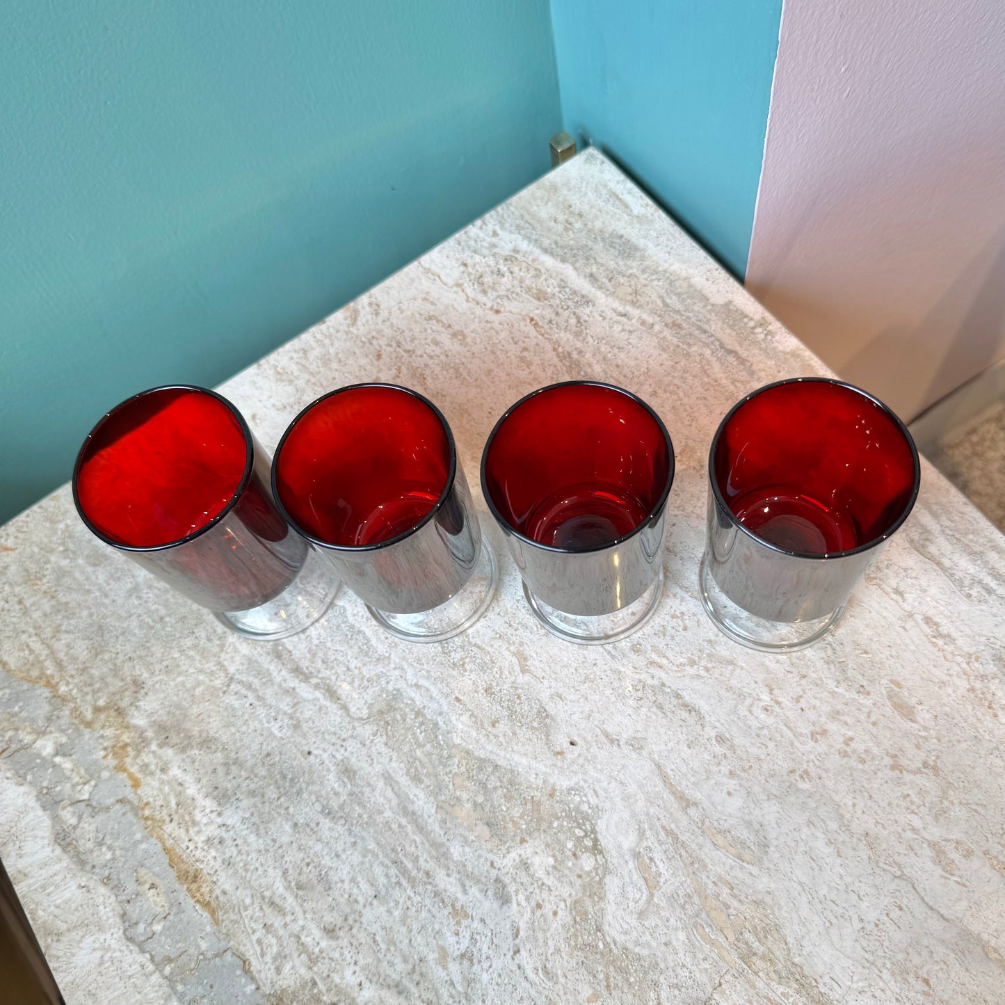 Vintage Set of 4 Luminarc France Ruby Red Glasses