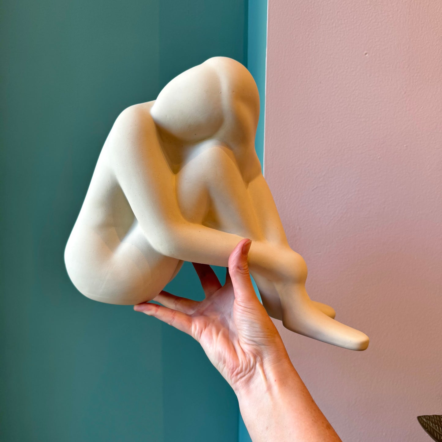 Vintage Seated Woman Cast Ceramic Sculpture