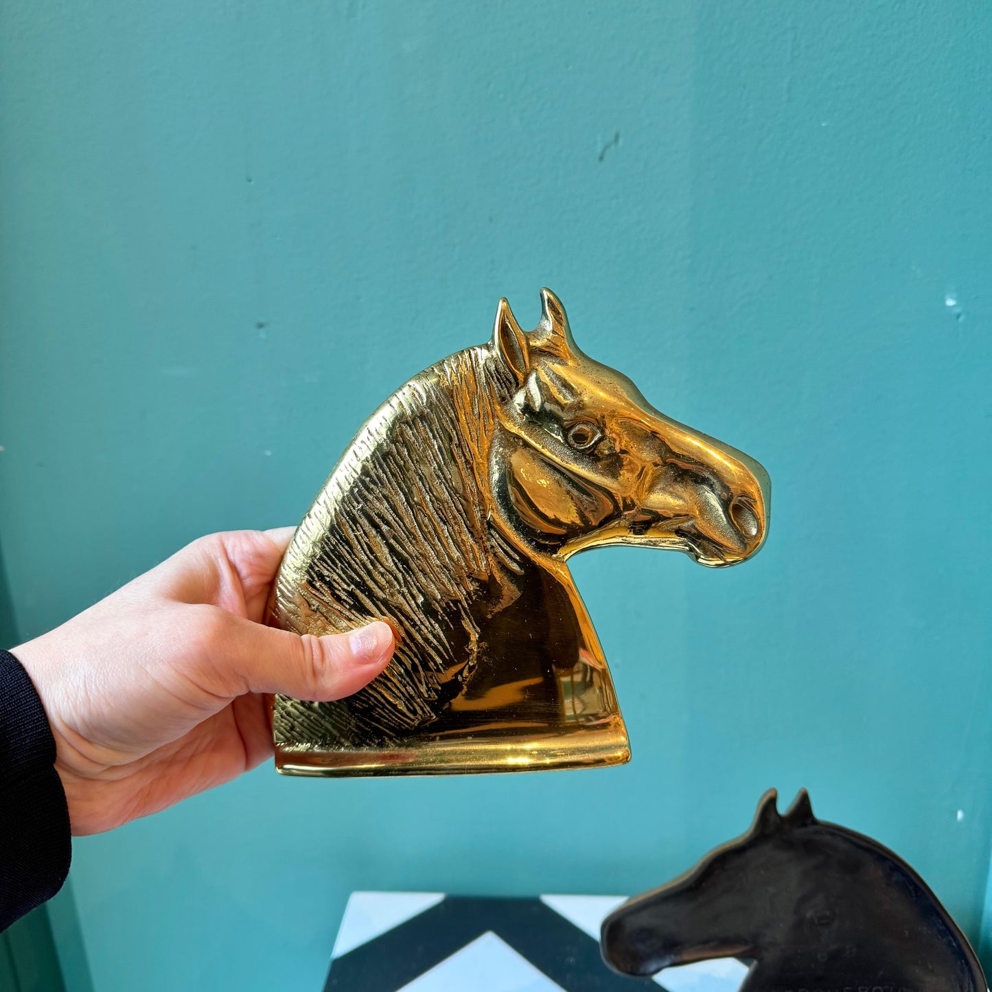 Pair of Vintage Brass Horse Head Bookends by Virginia Metalcrafters
