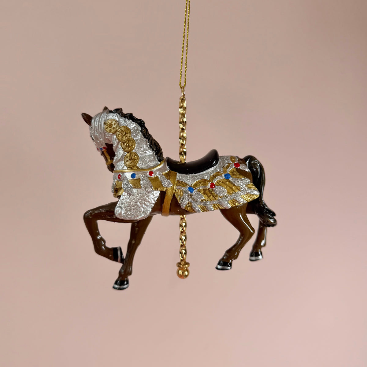 Resin Black, Silver and Gold Carousel Horse Ornament