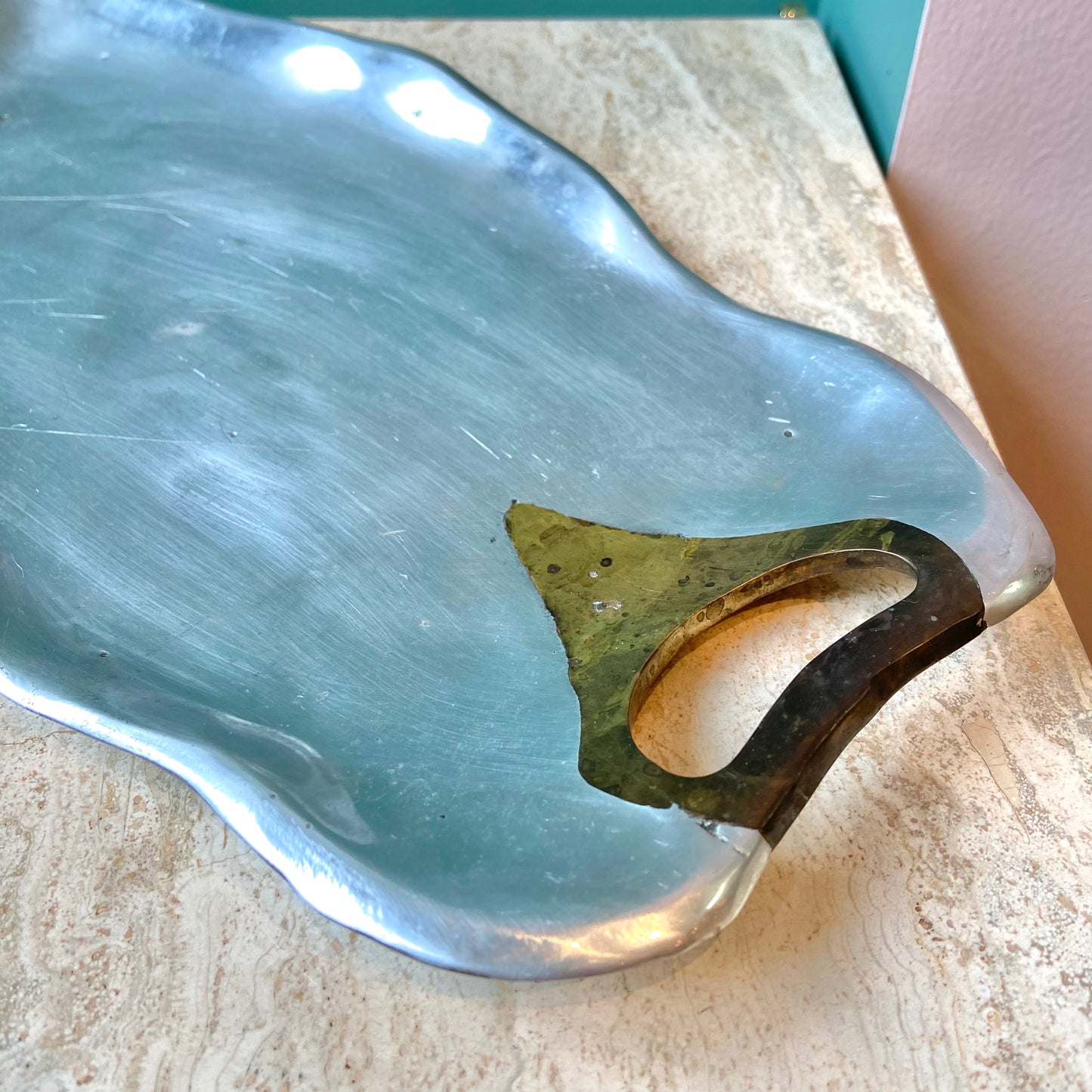 Vintage Aluminum and Brass Tray Attributed to David Marshall