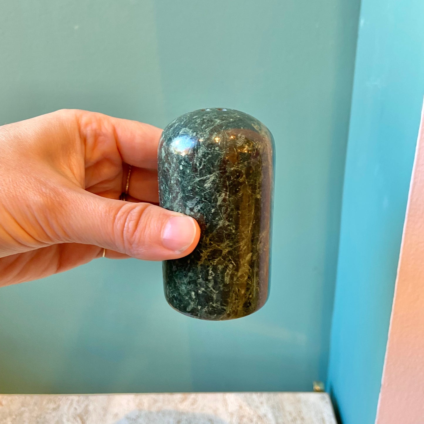 Pair of Green Marble Salt and Pepper Shakers