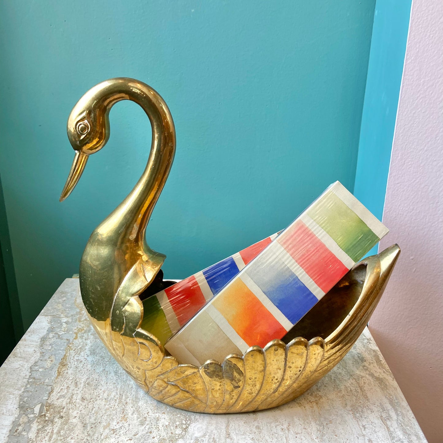 Vintage Brass Swan Planter