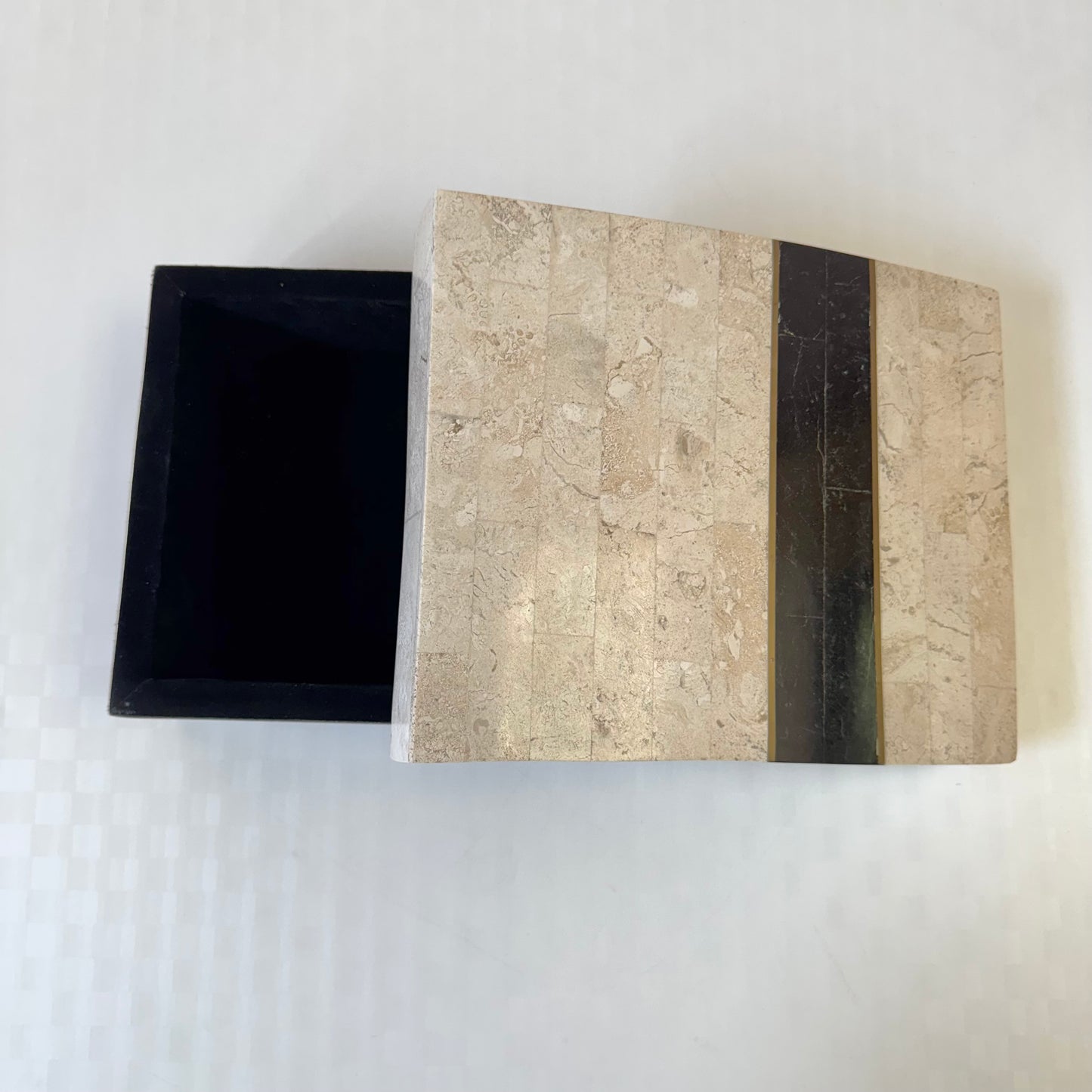 Vintage Maitland Smith Style Black and Cream Tessellated Stone Box
