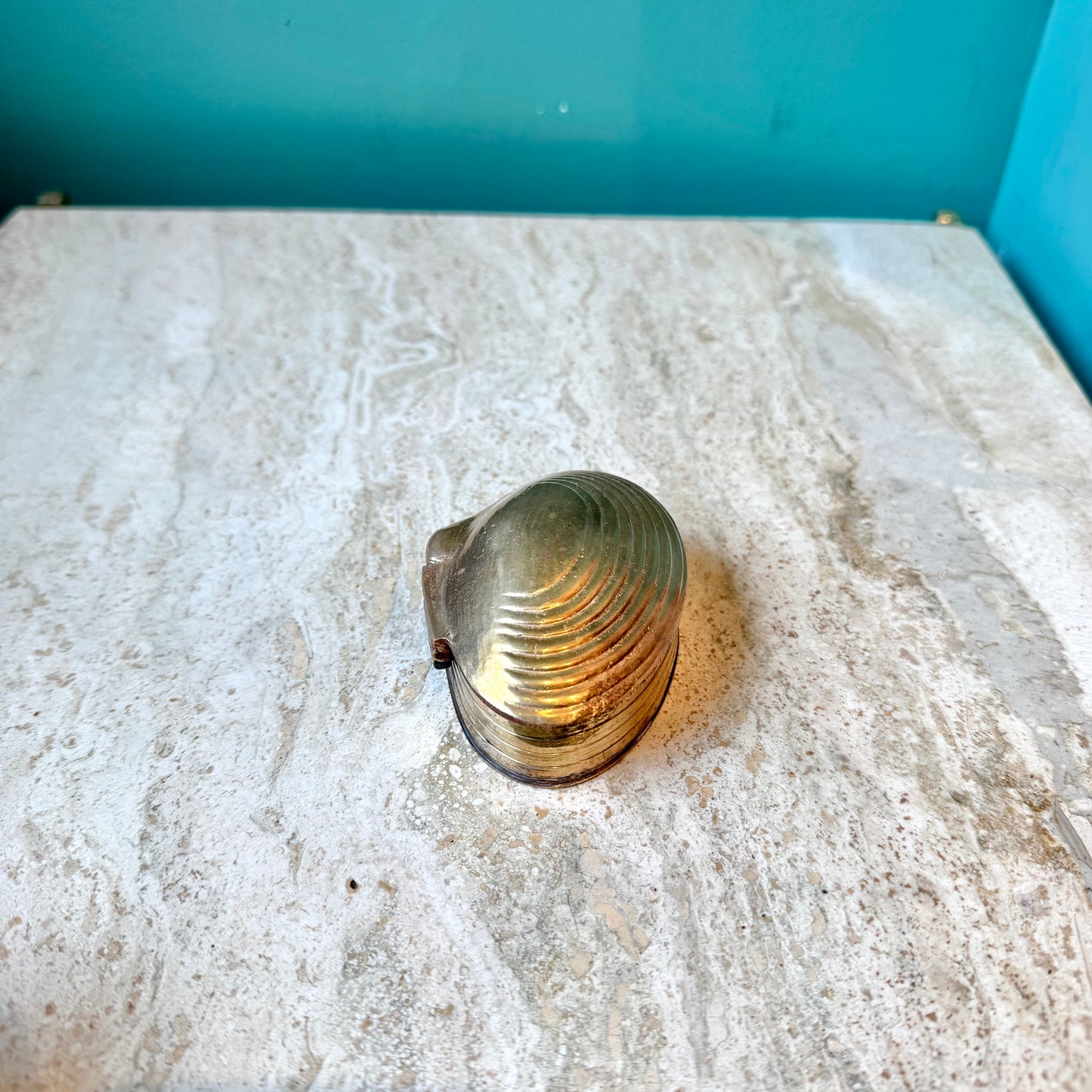 Vintage Brass Clam Shell Trinket Box 3"