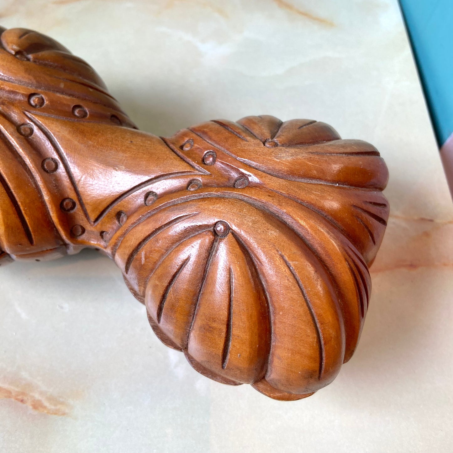 Vintage Hand Carved Wooden Swivel Top Box