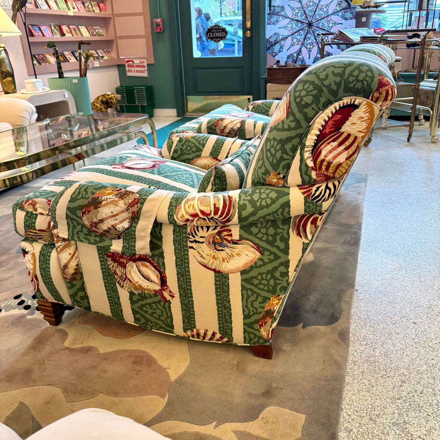 Vintage Green Stripe Shell Upholstered Armchair/item