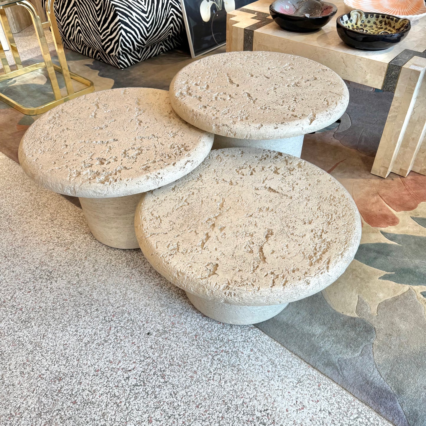 Set of 3 Vintage Faux Travertine Nesting Mushroom Tables