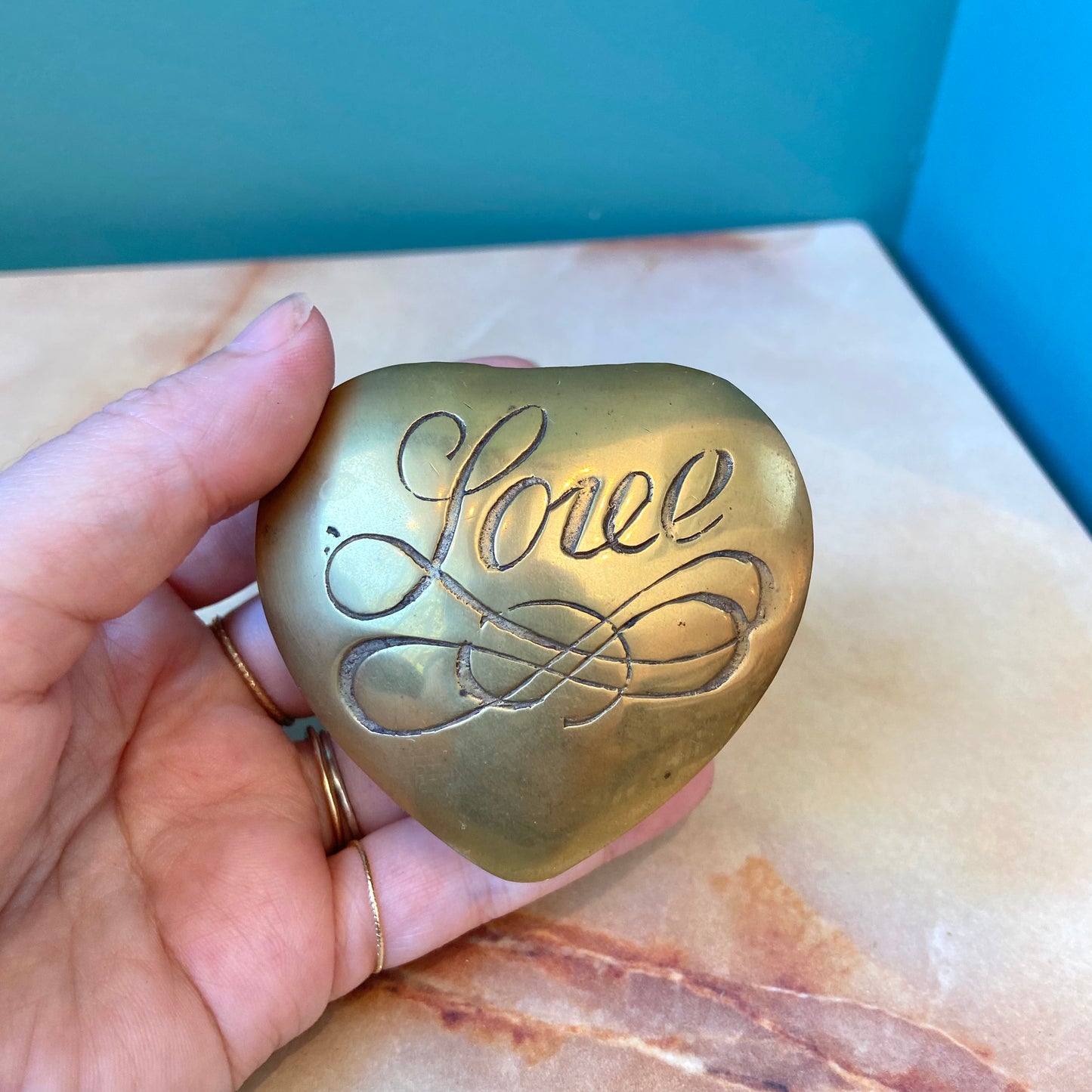 Vintage Brass Love Trinket Box
