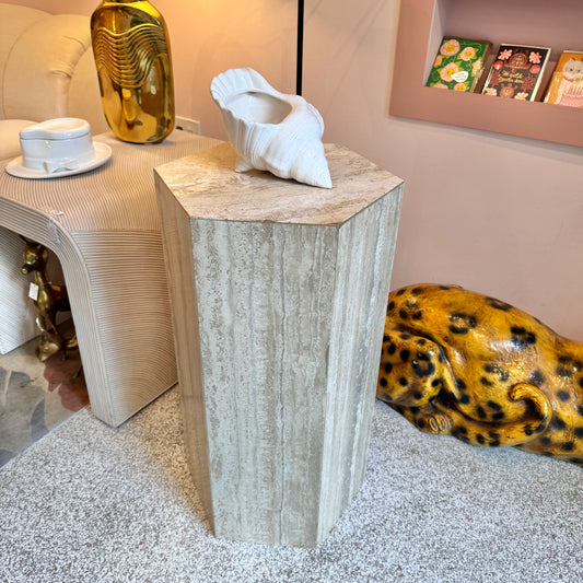 Vintage Hexagonal Travertine Pedestal
