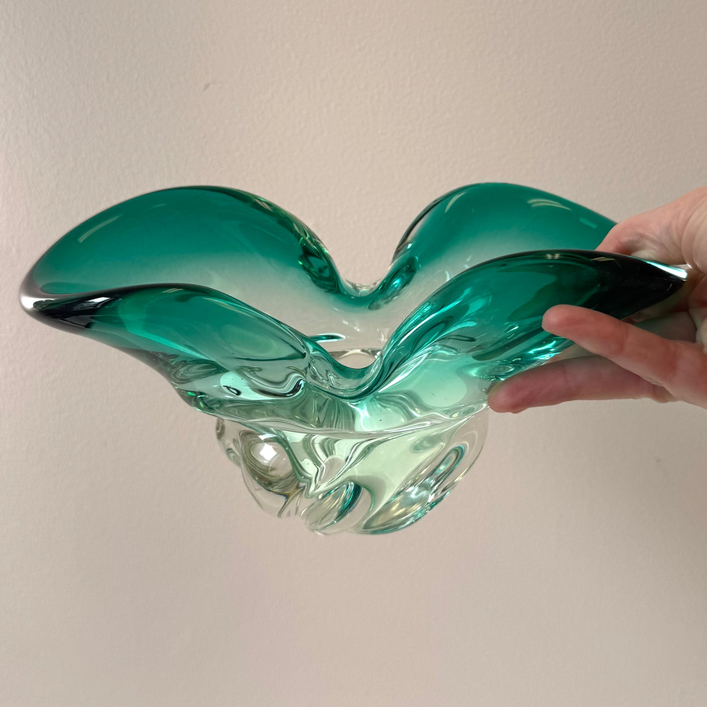 Vintage Aqua Green Chunky Murano Glass Bowl