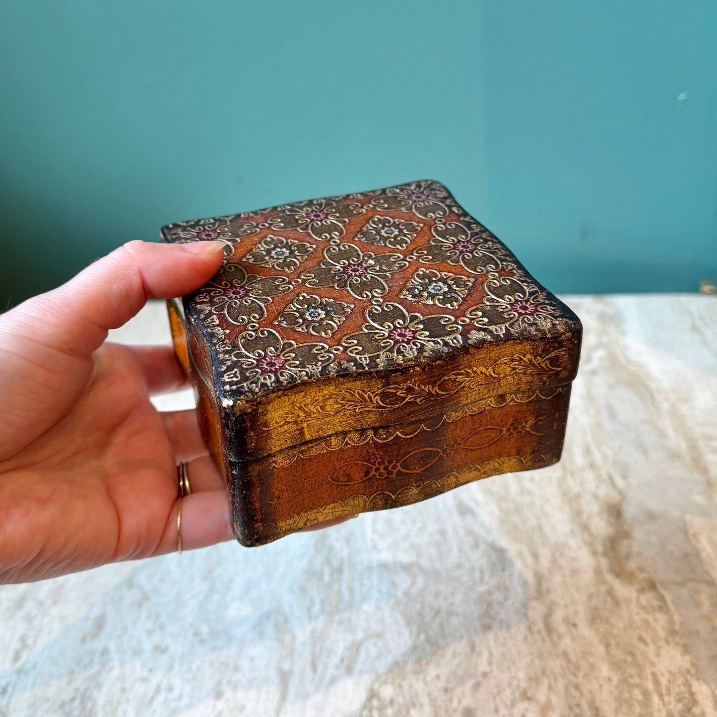 Vintage Square Italian Florentine Trinket Box
