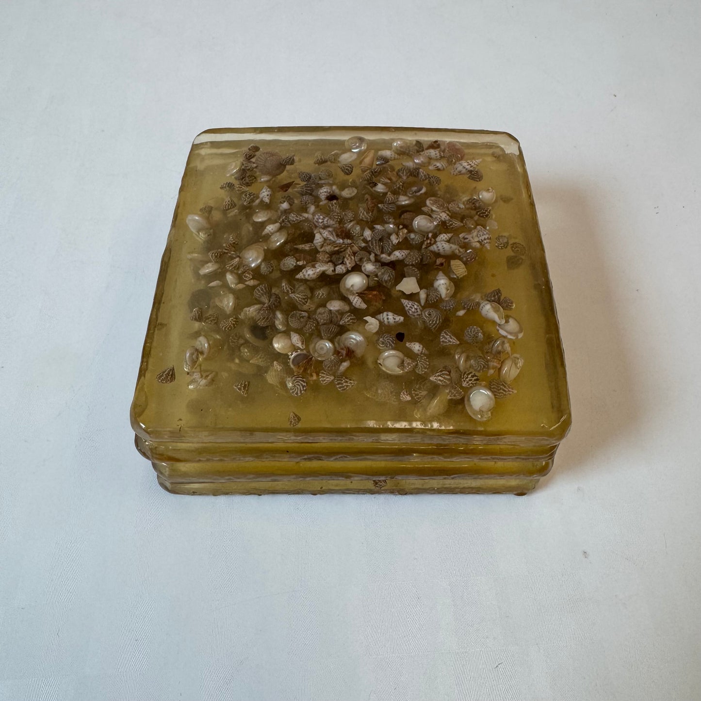 Vintage Set of 4 Shell Encrusted Lucite Coasters