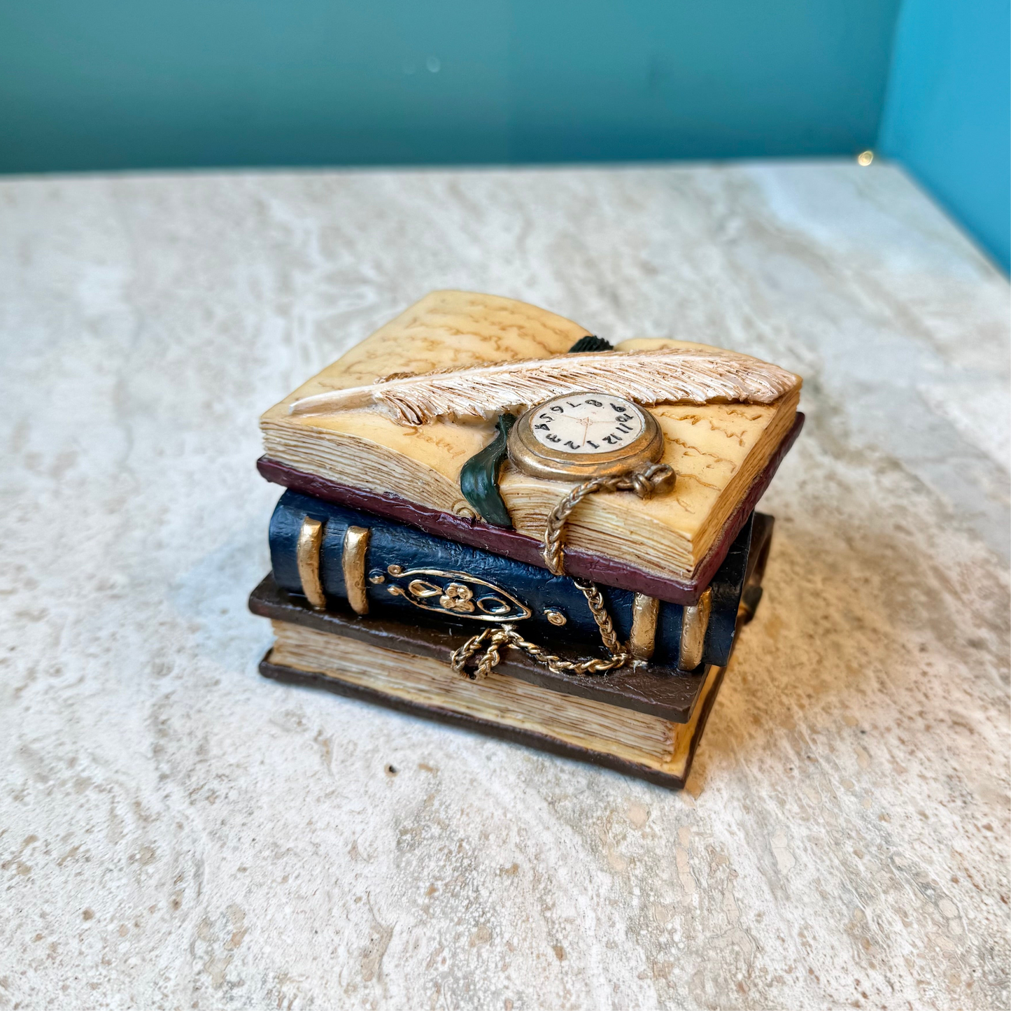Vintage Ceramic Library Book Trinket Box