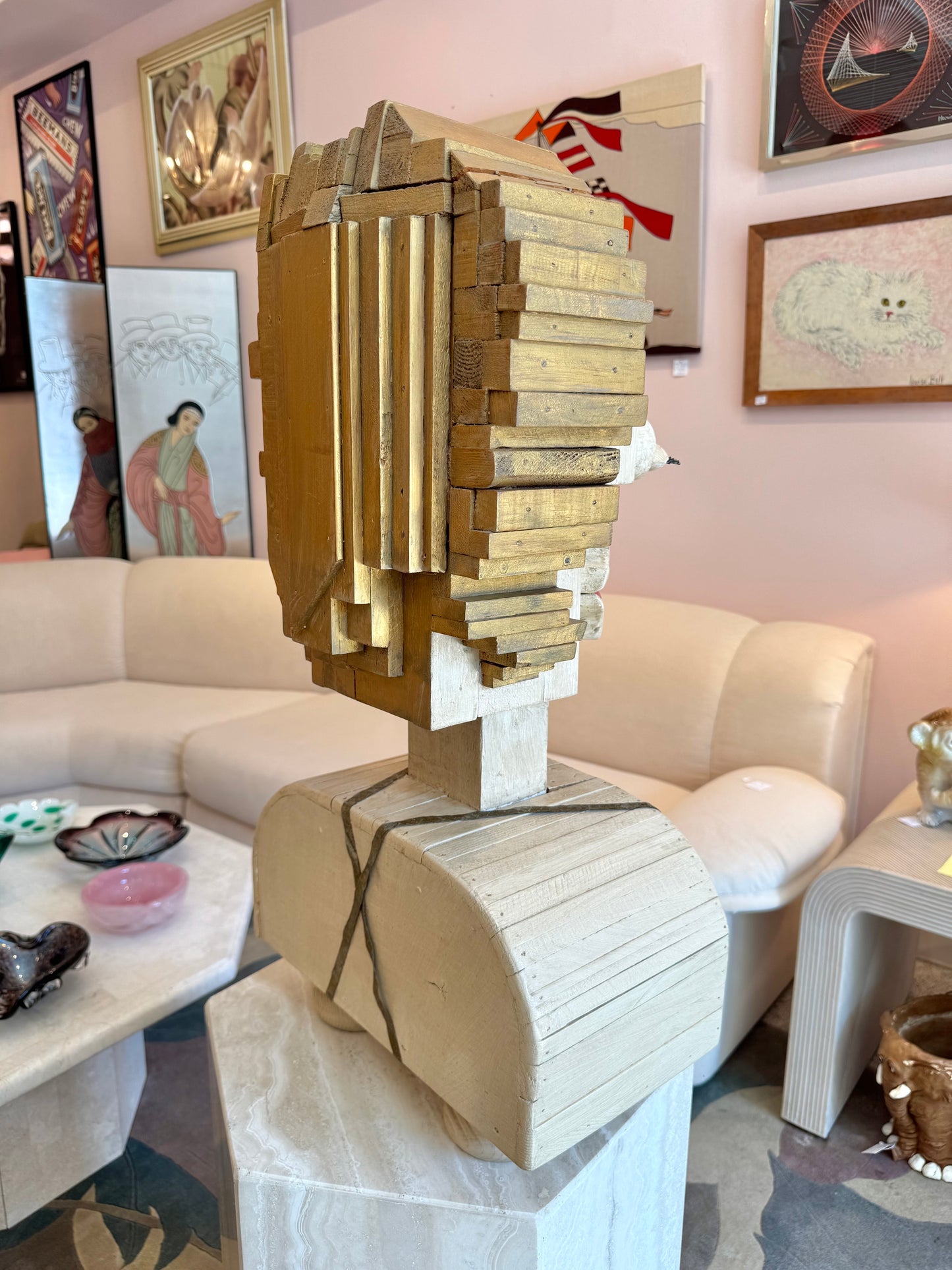 Vintage Marilyn Monroe Wooden Sculpture Part of the 'Hero Heads' Series by Martin Miller