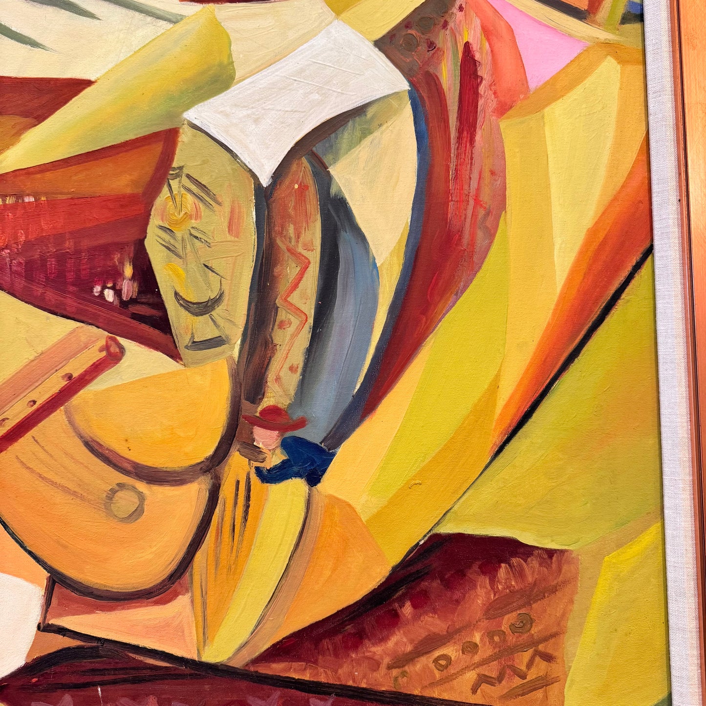 Vintage Signed Original Cubist Oil Painting by Vargas