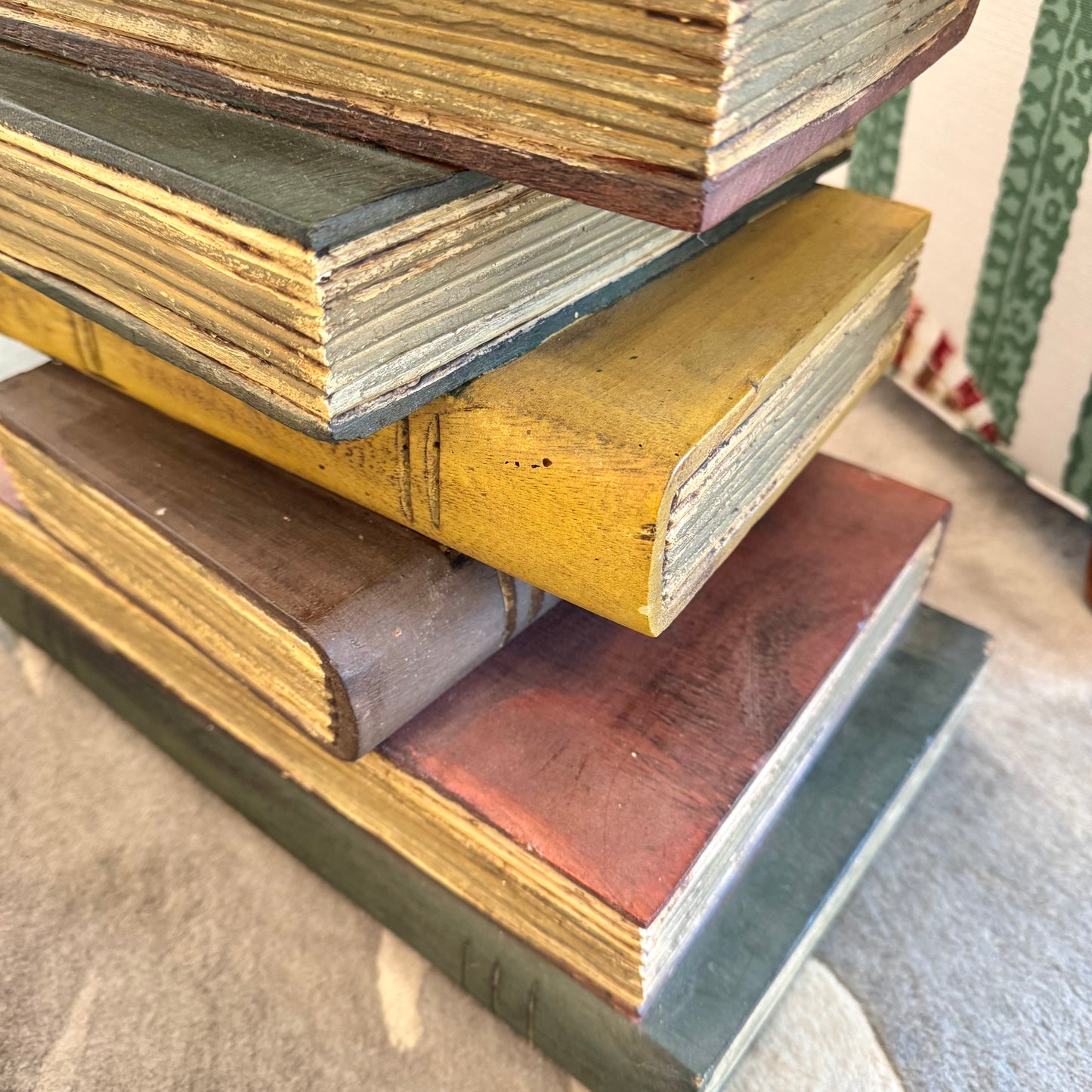 Vintage Maitland Smith Style Wooden Stacked Books Side Table