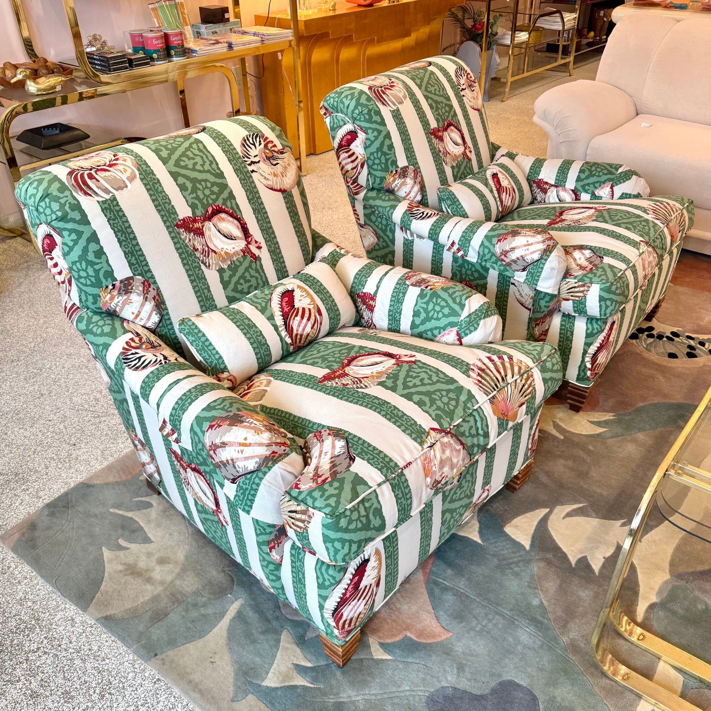 Vintage Green Stripe Shell Upholstered Armchair/item