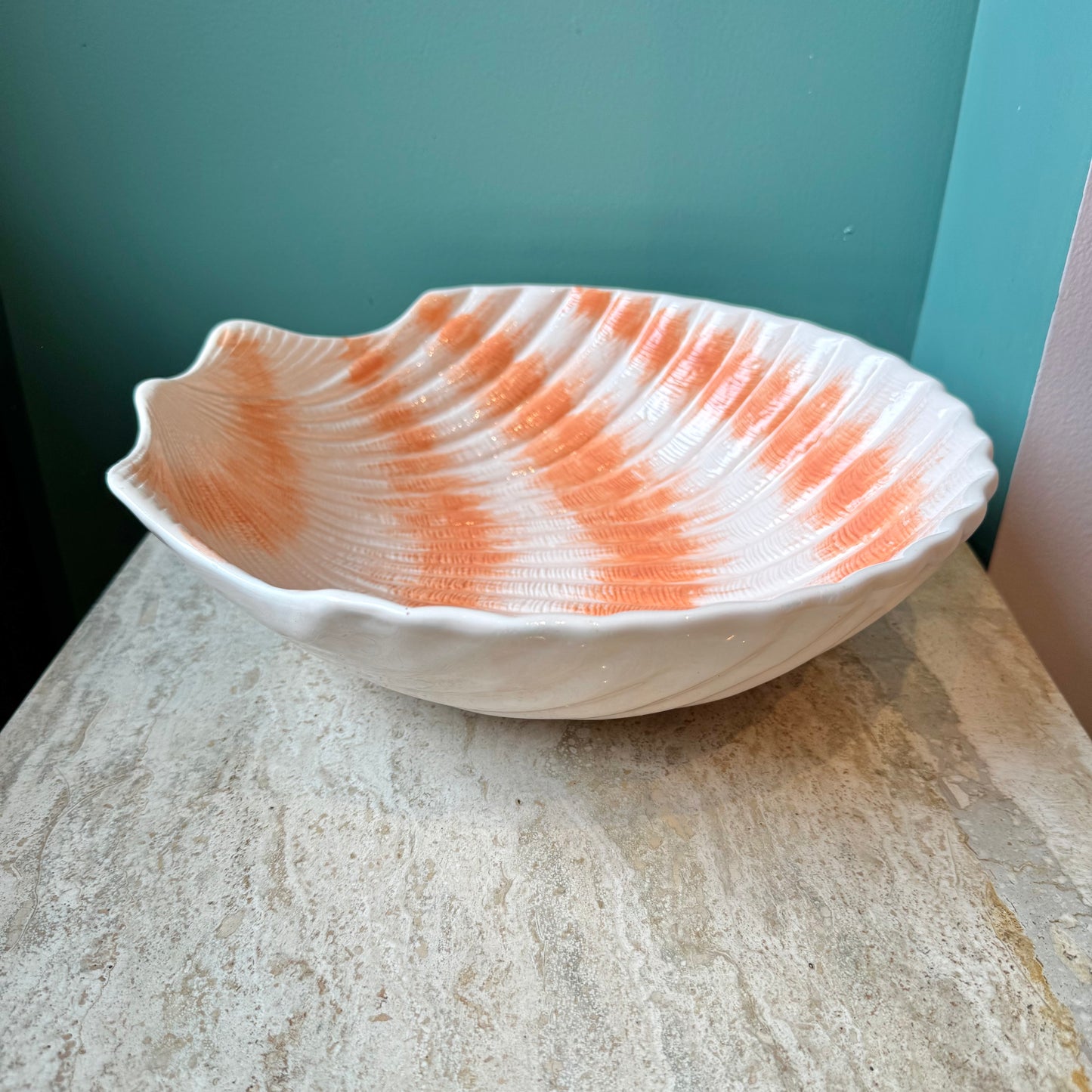 Vintage Large Hand Painted Clam Shell Serving Bowl by Cardinal Inc.