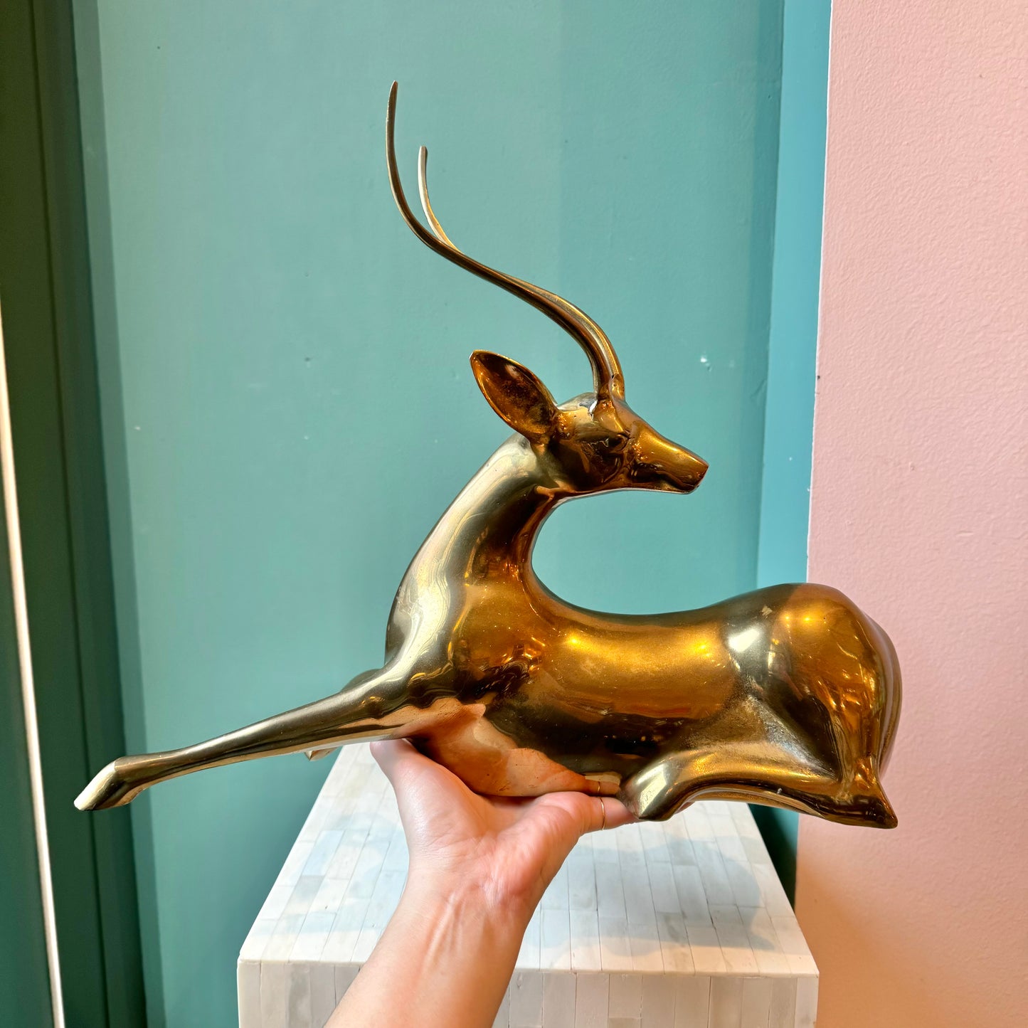 Vintage Brass Sitting Gazelle Statue
