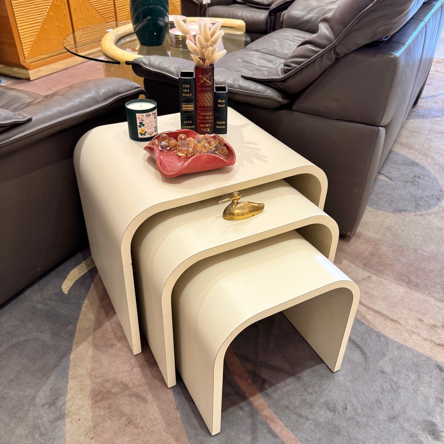 Set of 3 Vintage Cream Formica Waterfall Nesting Tables