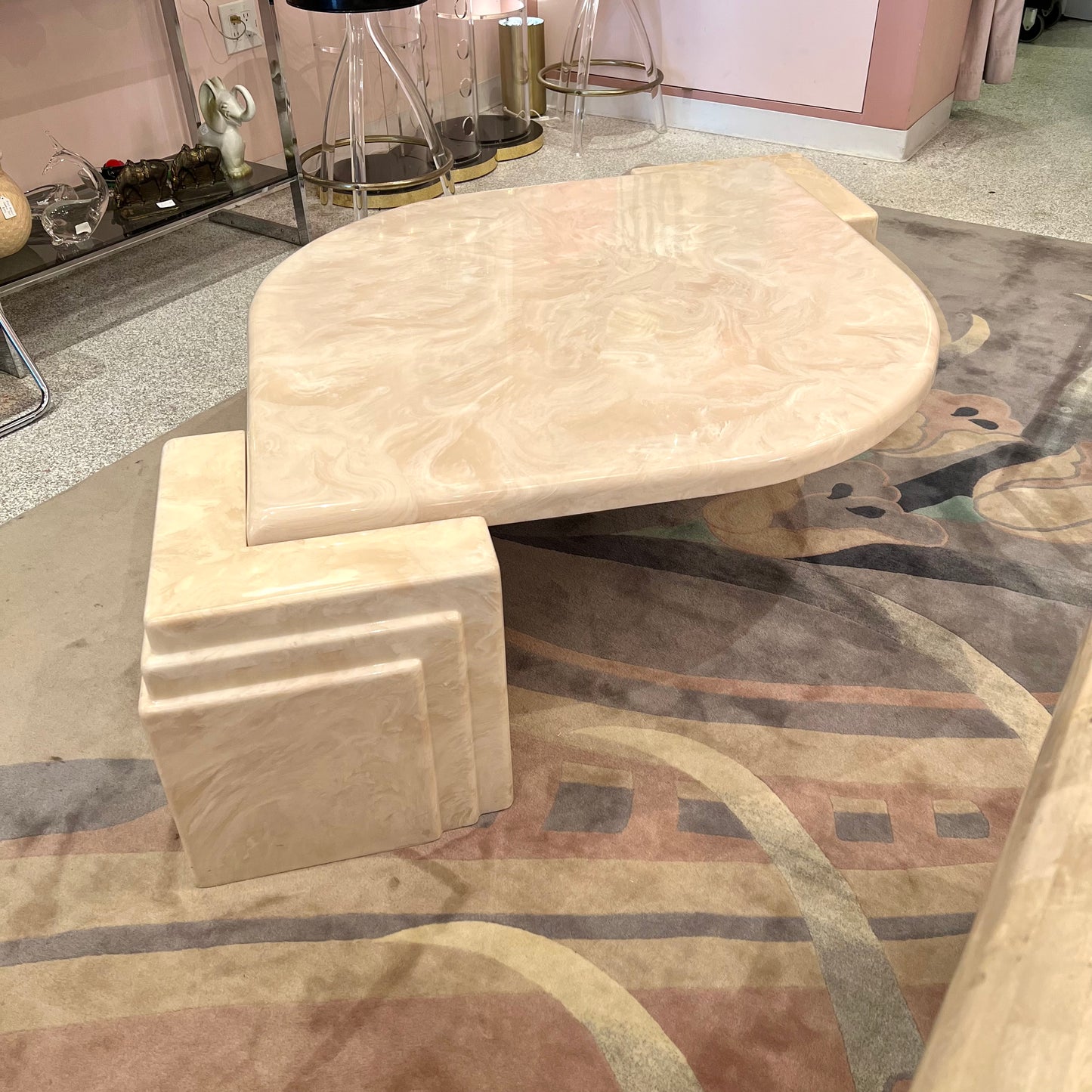 1980’s Cream Marbled Resin Cat Eye Coffee Table