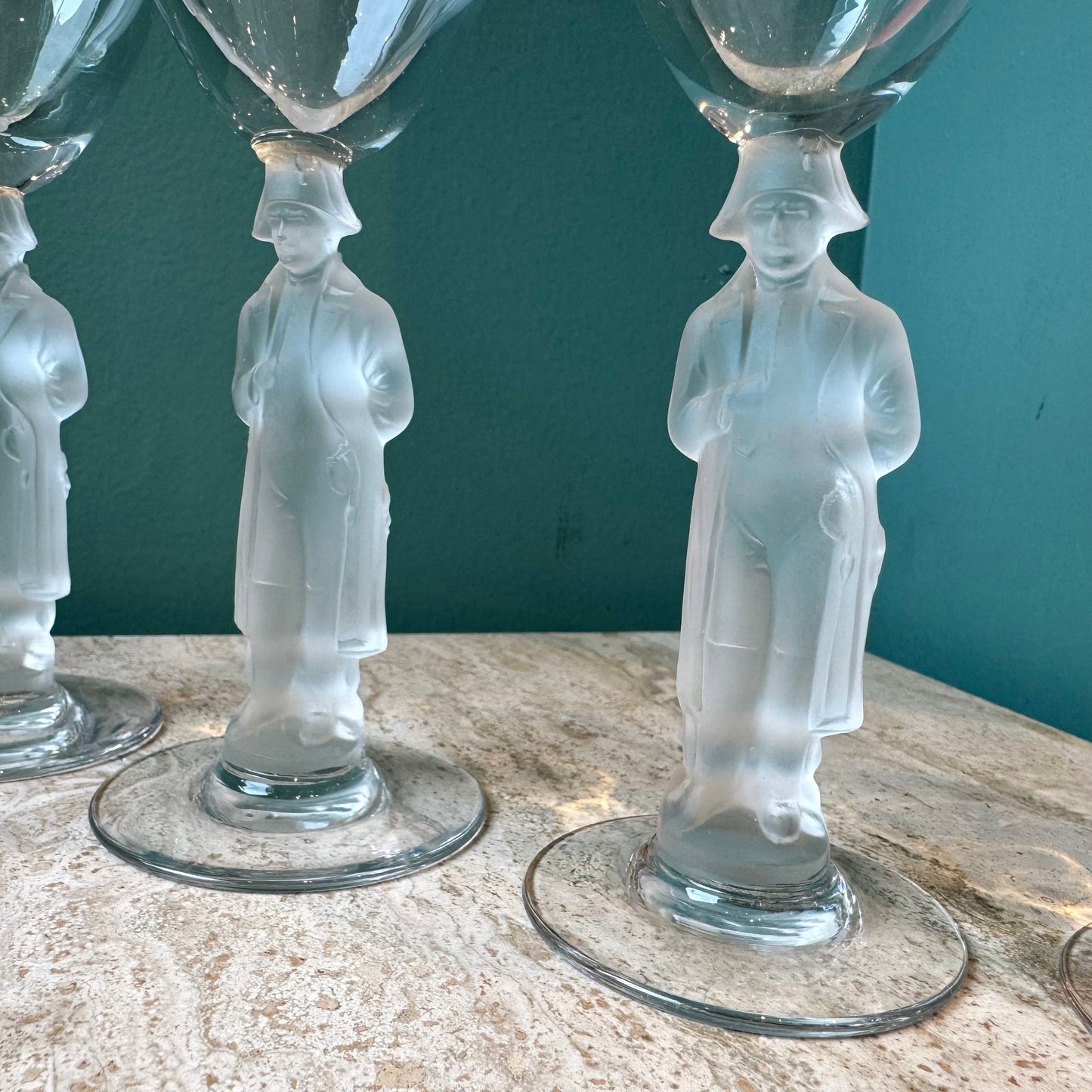 Vintage Set of 4 Bayel France Frosted Crystal Napoleon Cordial Glasses
