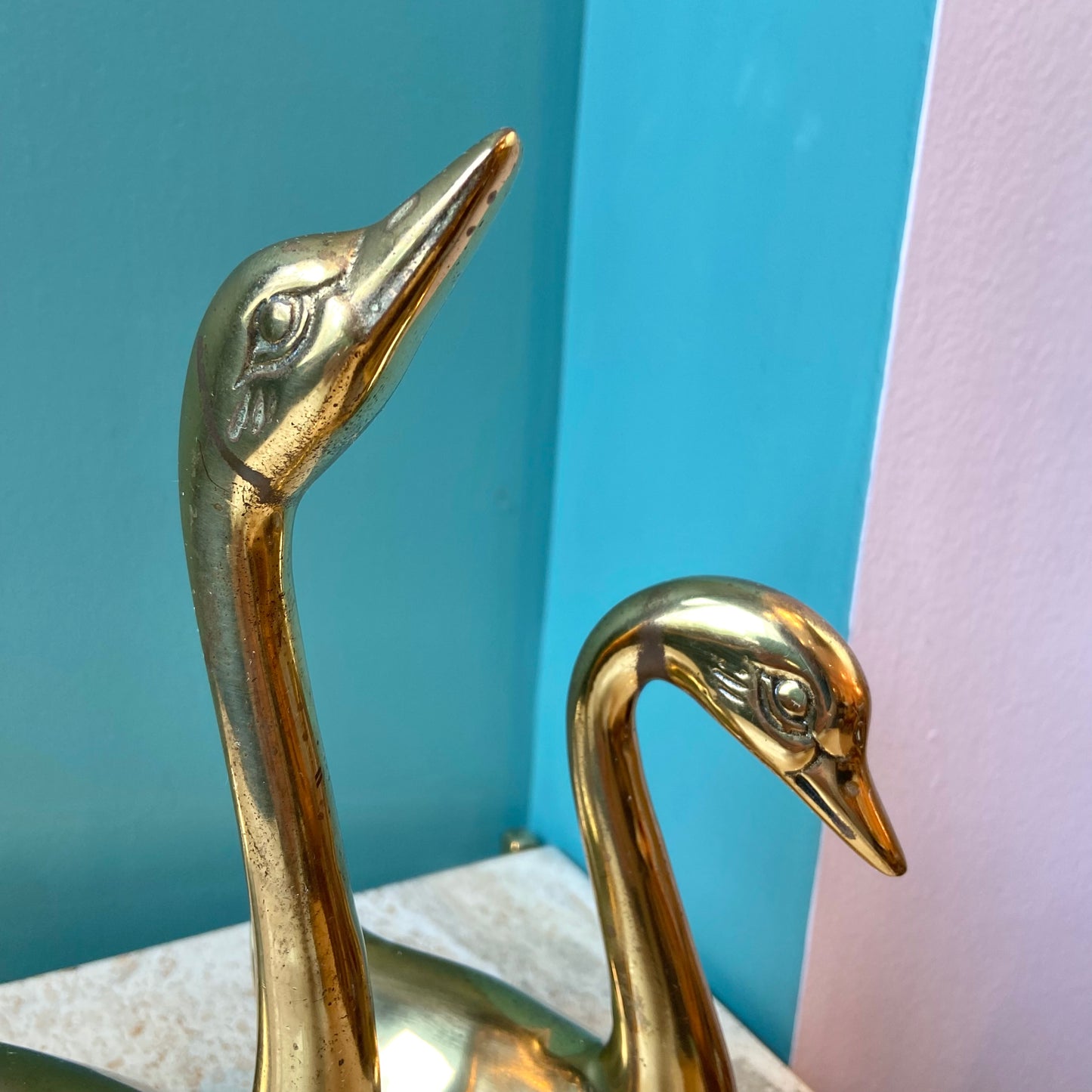 Pair of Vintage Brass Swan Statues