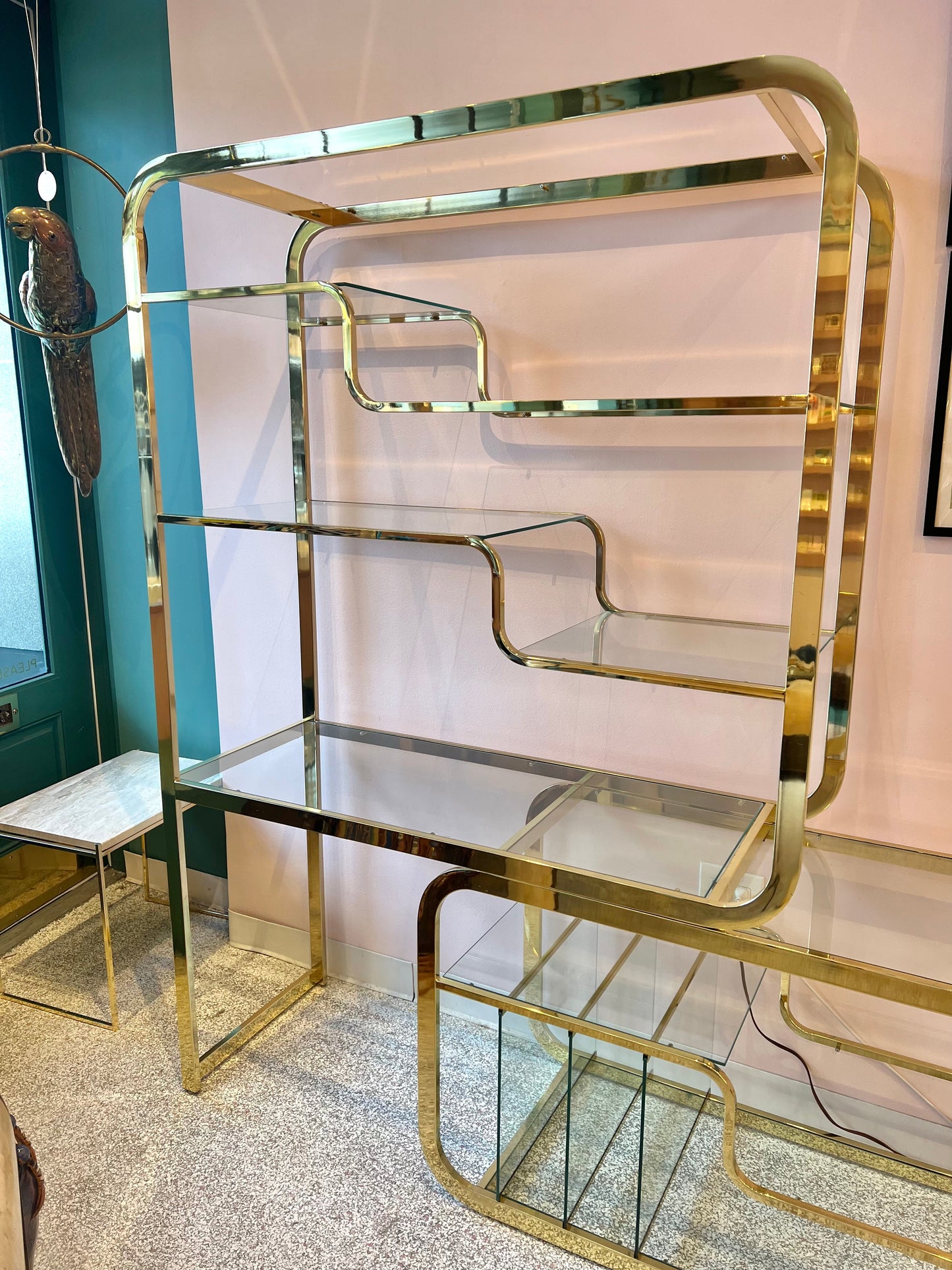 1980's DIA Brass and Glass Sliding Etagere
