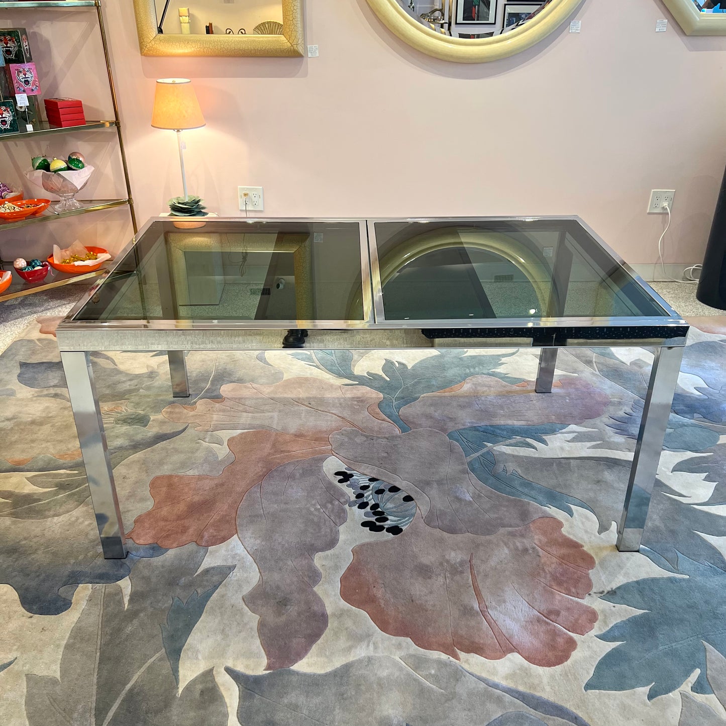 1980's Italian Extendable Chrome and Smoked Glass Dining Table