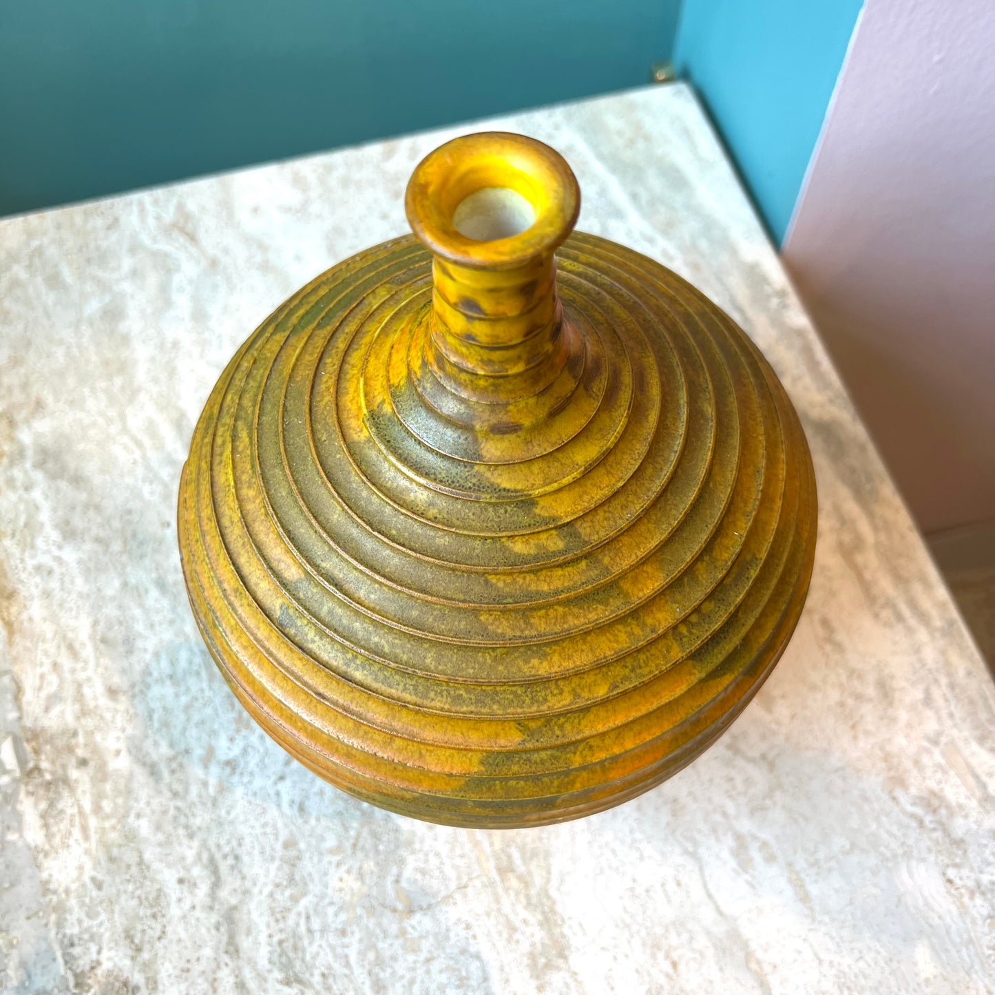 Vintage Alvino Bagni for Raymor Yellow Art Pottery Vase