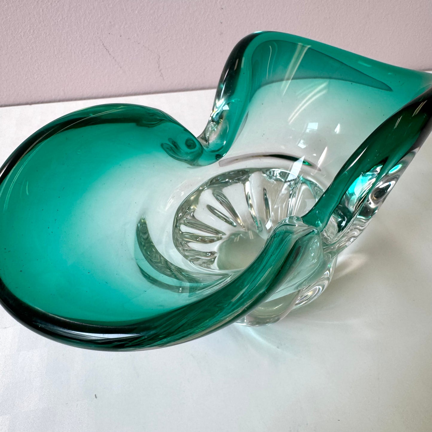 Vintage Aqua Green Chunky Murano Glass Bowl