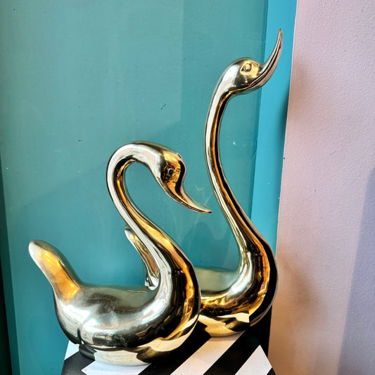 Large Pair of Vintage Brass Swans