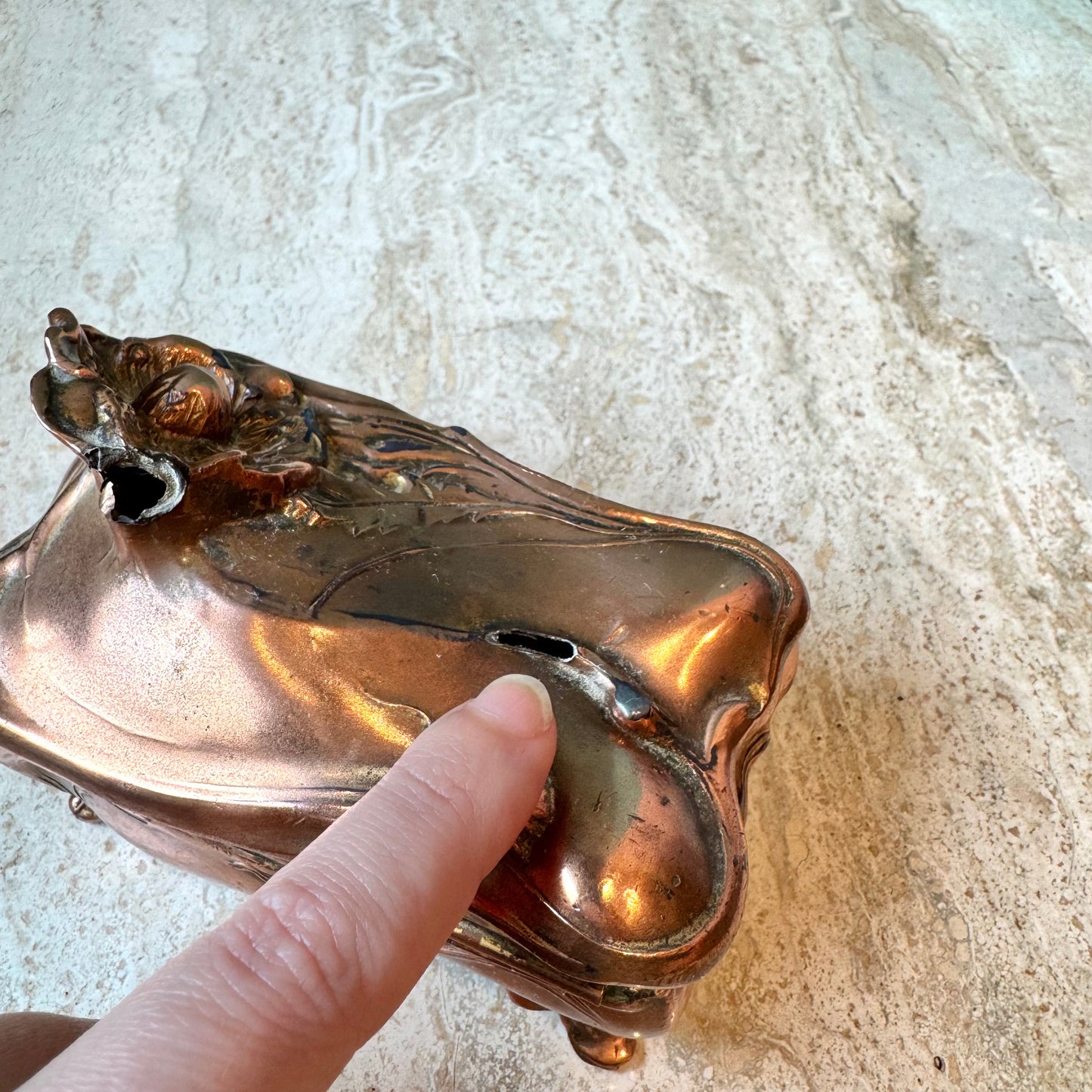 Antique Art Nouveau Copper Jewelry Box by Jennings Brothers
