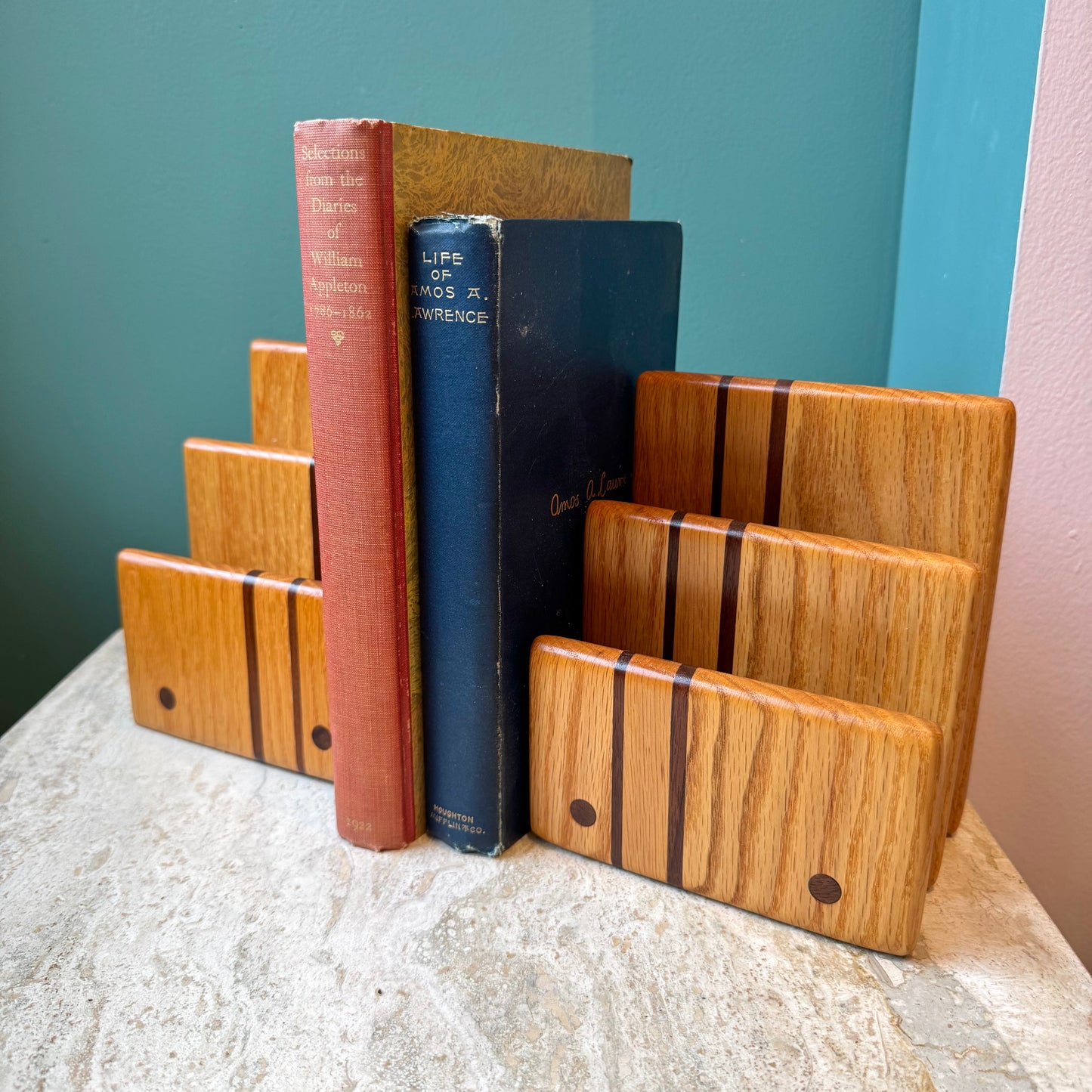 Pair of Mid Century Teak and Walnut Desk Organizer Bookends
