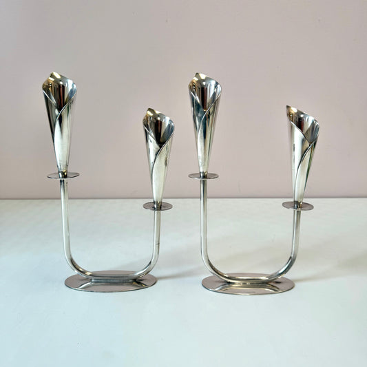 Pair of Mid-Century Danish Silver Plated Calla Lily Candlestick Holders by Hans Jensen