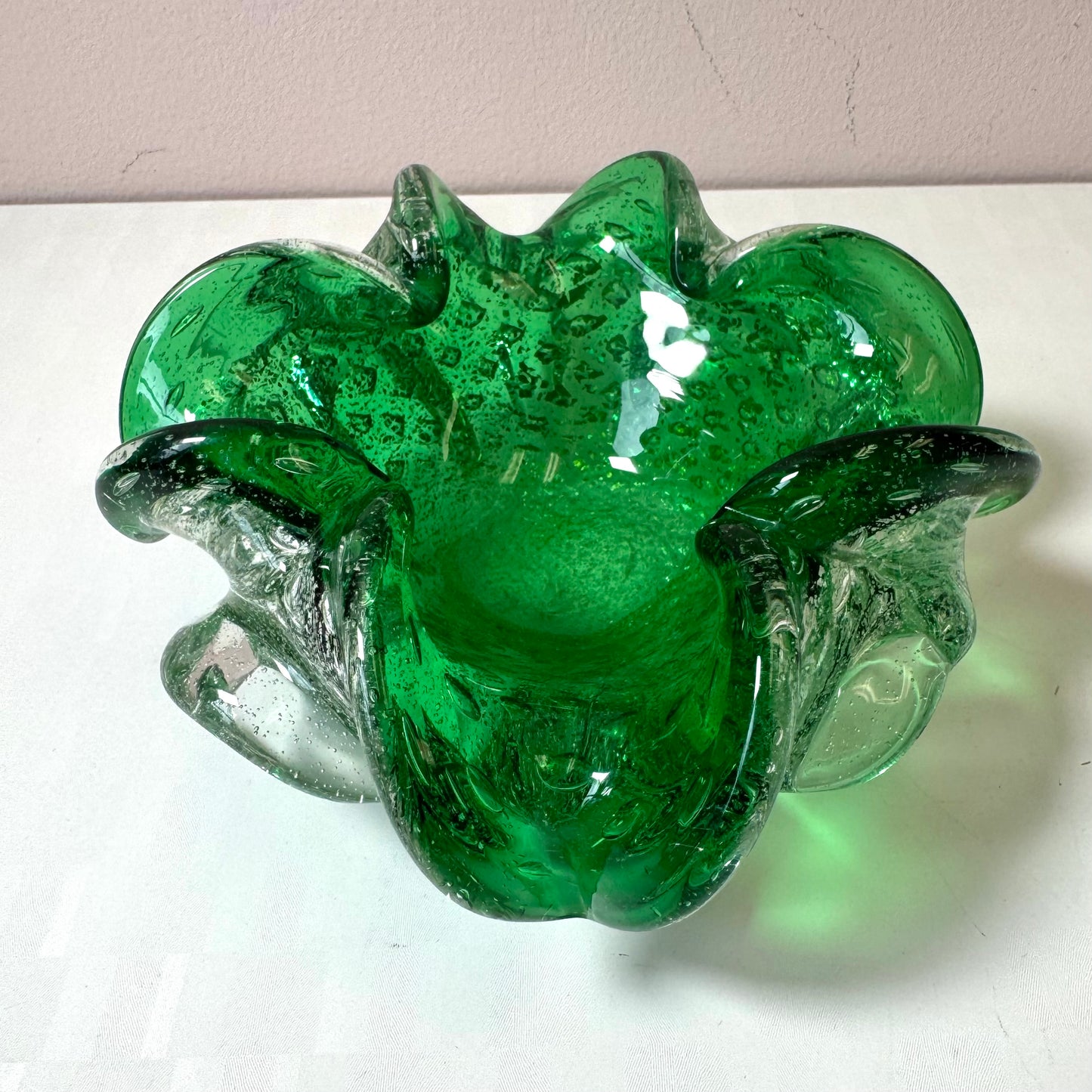 Vintage Green and Silver Leaf Murano Glass Bowl