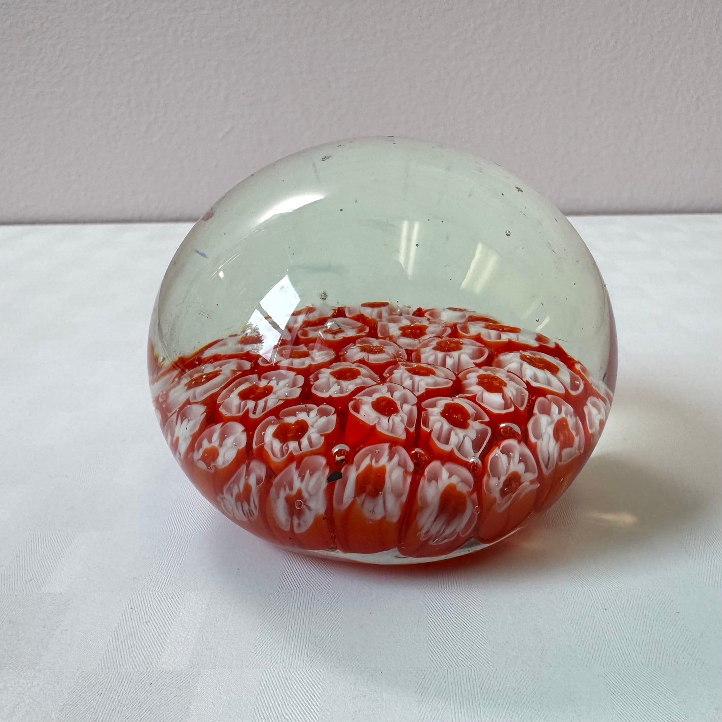 Vintage Red and White Millefiori Paperweight