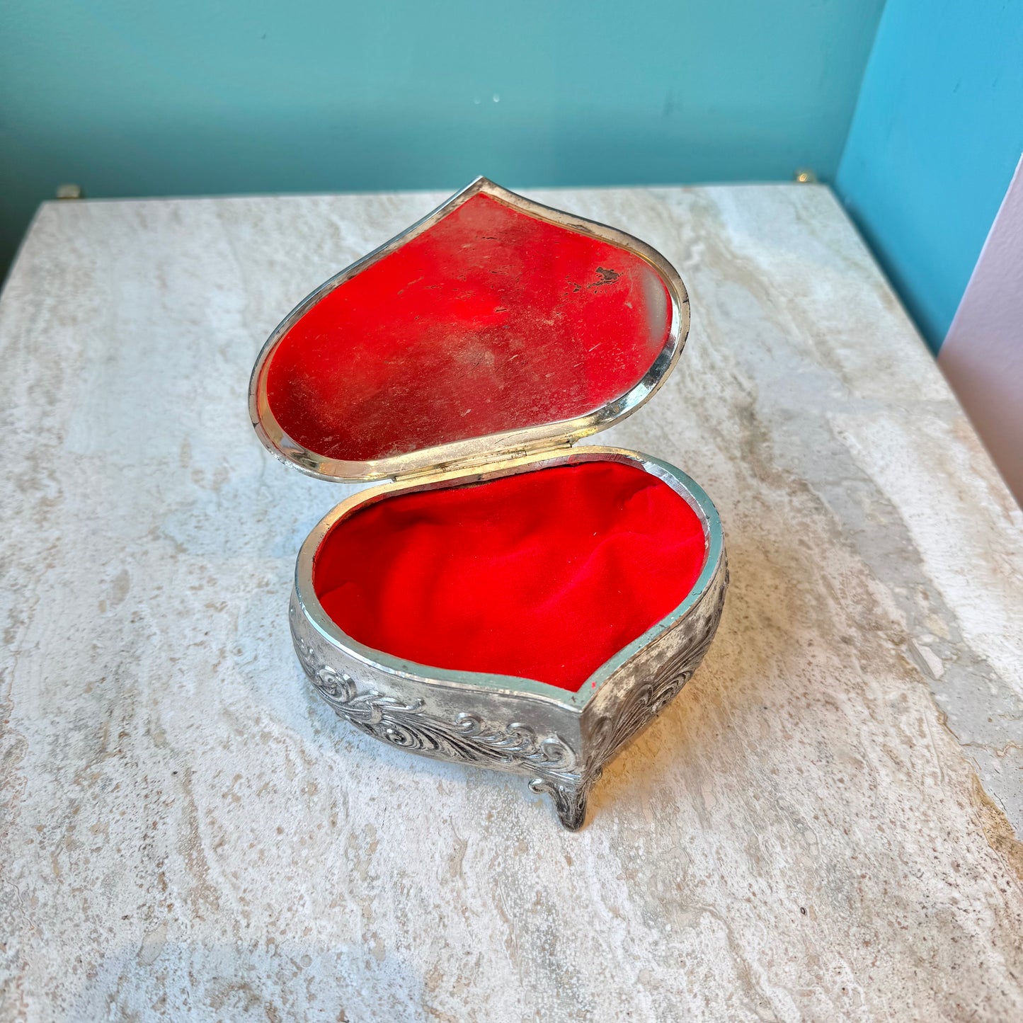 Vintage Silver Plated Footed Jewelry Box