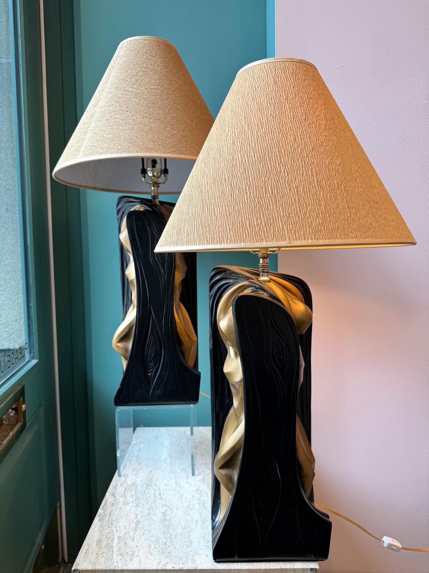 Vintage Gold and Black Abstract Female Male Lamp by FAIP